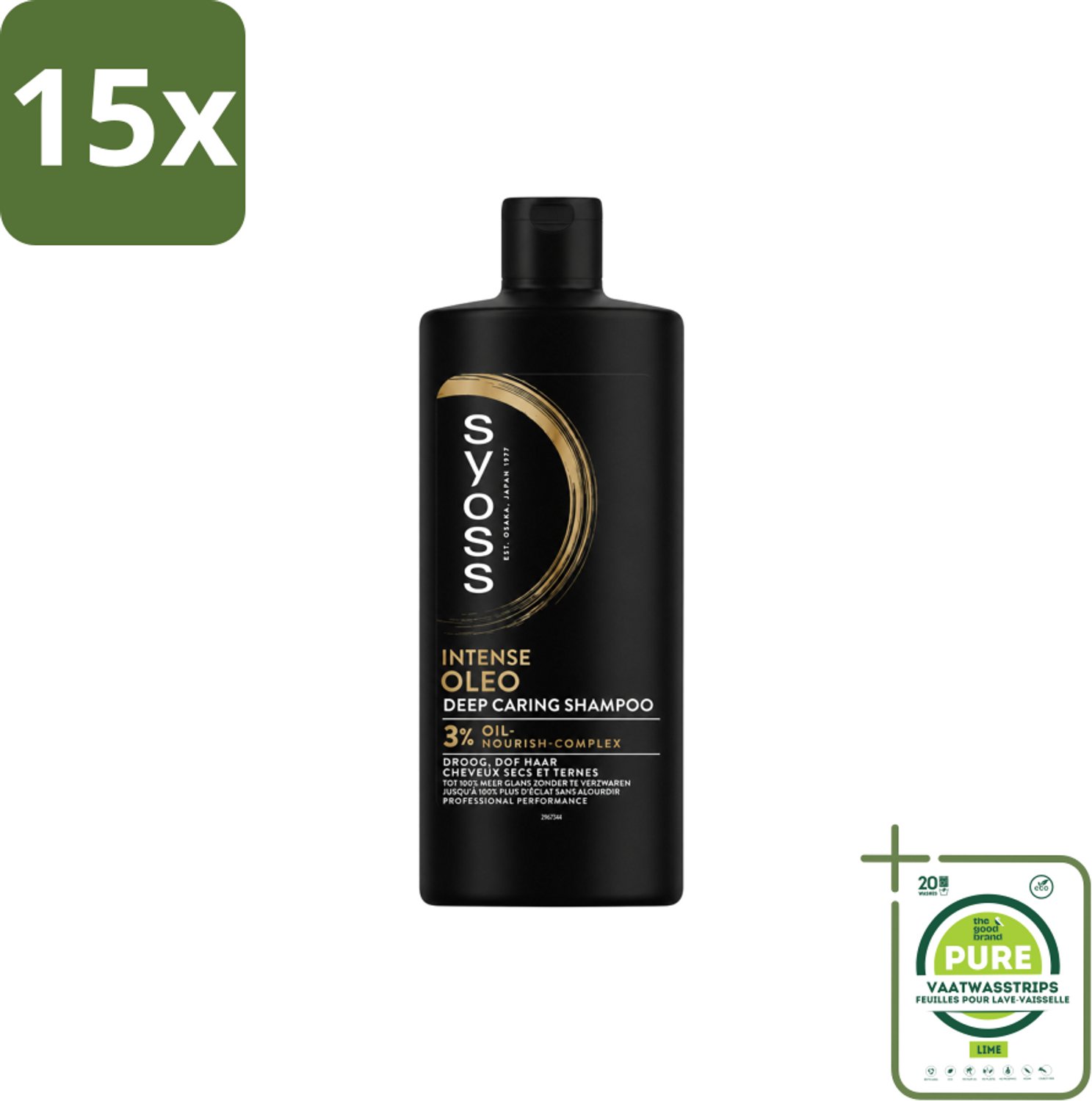 15 x Syoss – Shampoo – Oleo – 440 ml - Grootverpakking - Vaatwasstrips - Voedend Shampoo - Droog Haar - Beschadigd Haar - Haar Herstellen - Haar Glans