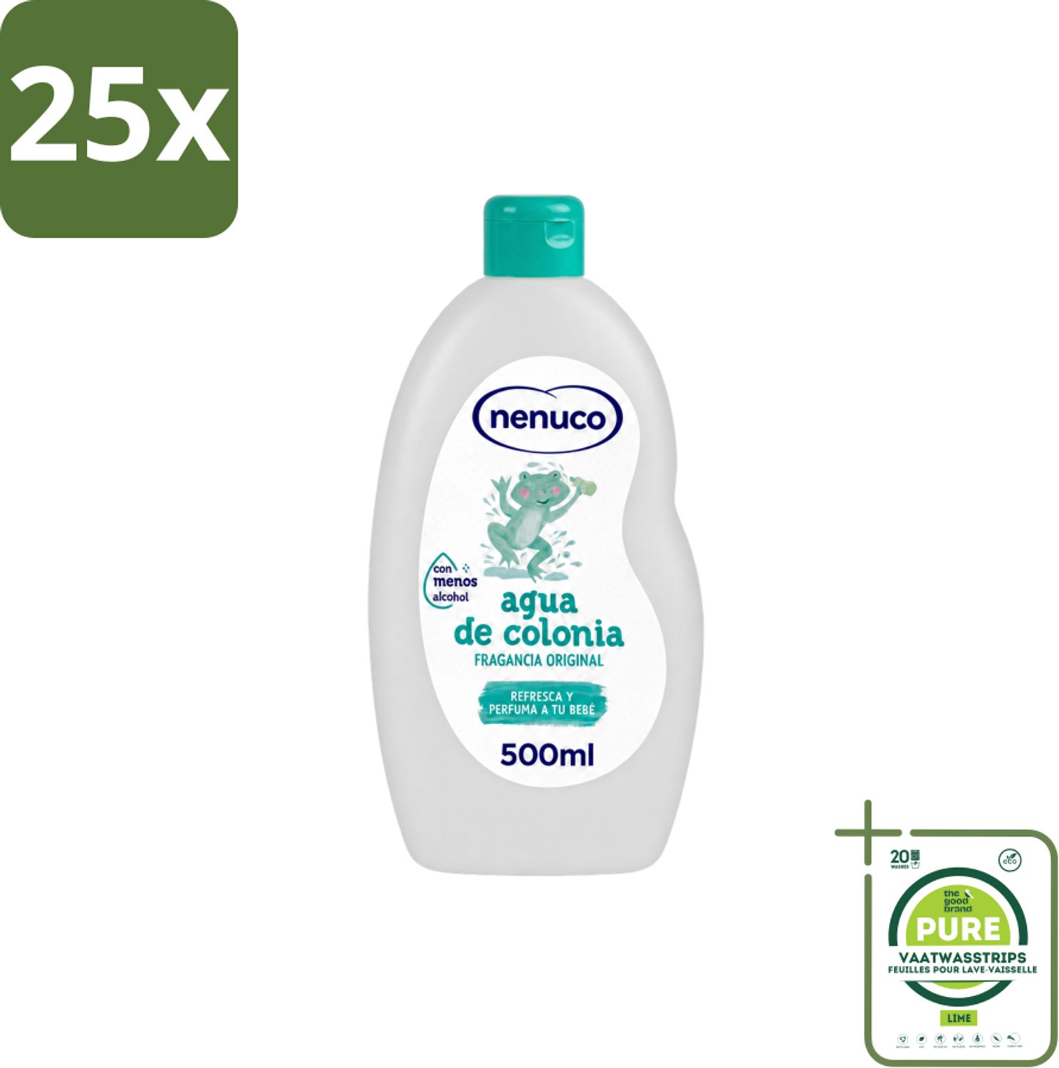 25 x Nenuco – Haarlotion – Agua de Colonia – 500 ml - Grootverpakking - Vaatwasstrips - Agua De Colonia - Kinderparfum - Eau De Cologne - Frisheid - Poederige Geur