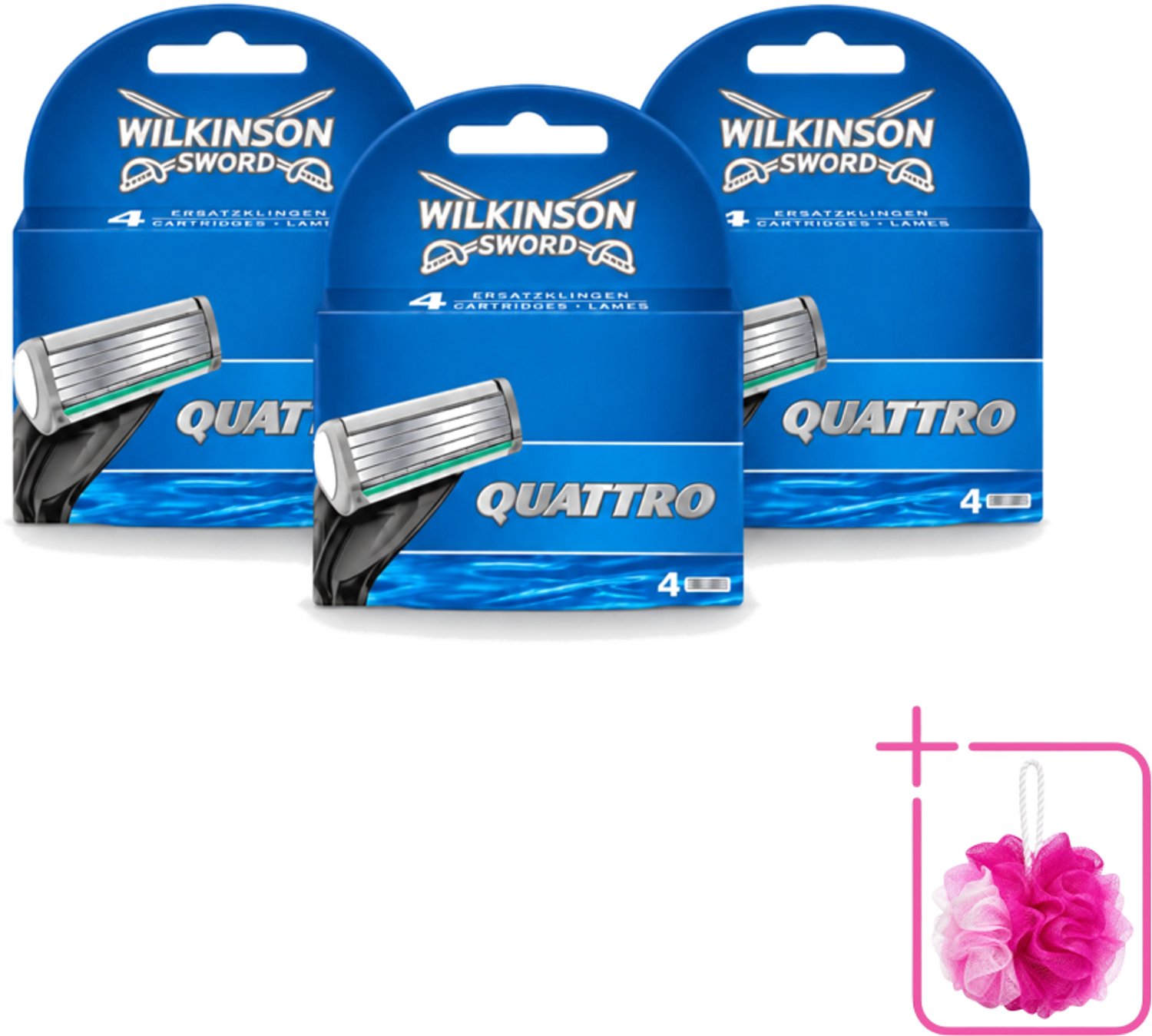 3 x Wilkinson - Navulmesjes Quattro - Met Precisietrimmer - 4 scheermesjes - Bulkverpakking - Scheermesjes - Douchemop - Navulmesjes