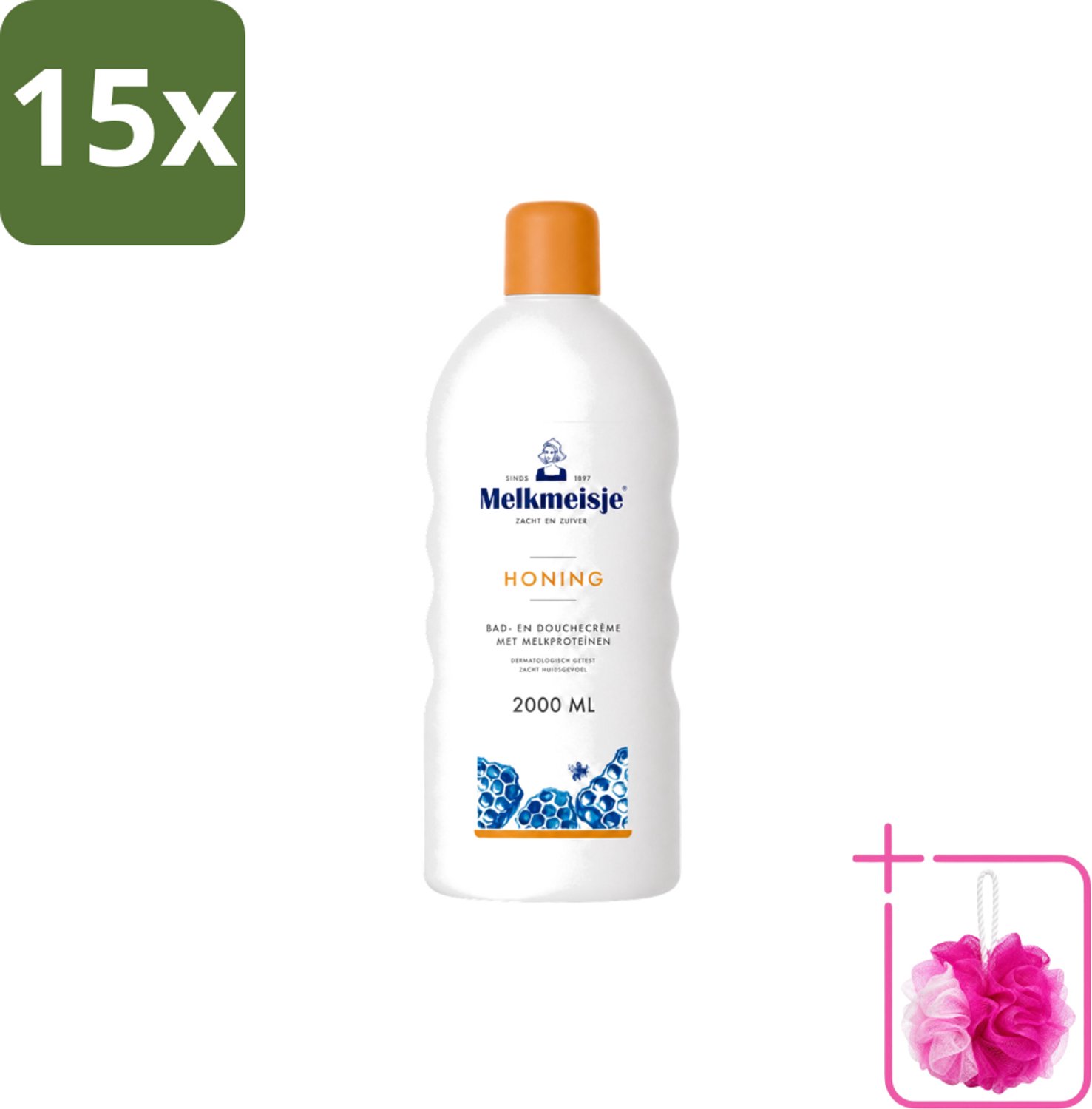 15 x Melkmeisje – Bad & Douche – Honing – 2000 ml - Bulkverpakking - Melkmeisje bad en douche - Douchemop - Bad en douche crème
