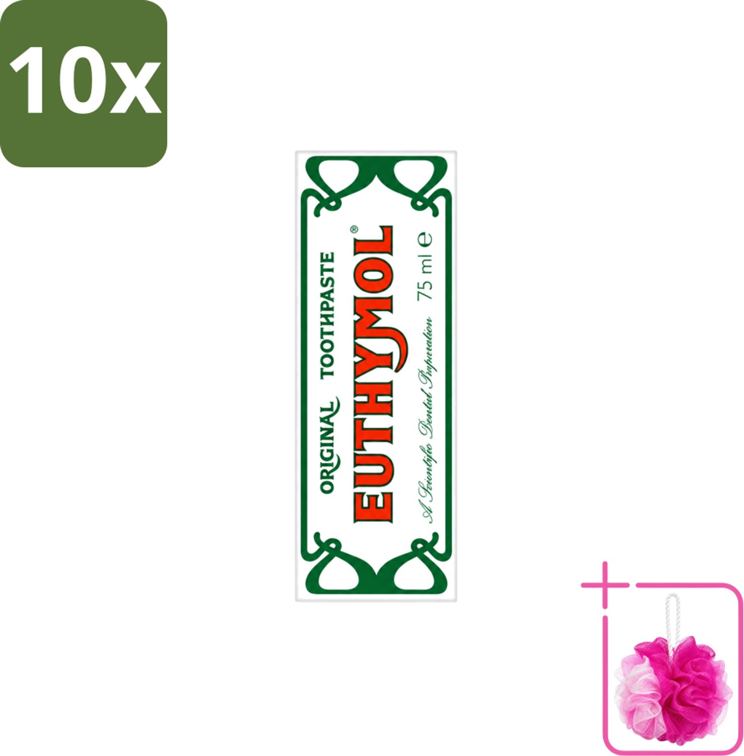 10 x Euthymol – Tandpasta – Original Dentifrice – 75 ml - Bulkverpakking - Tandpasta - Douchemop - Thymol