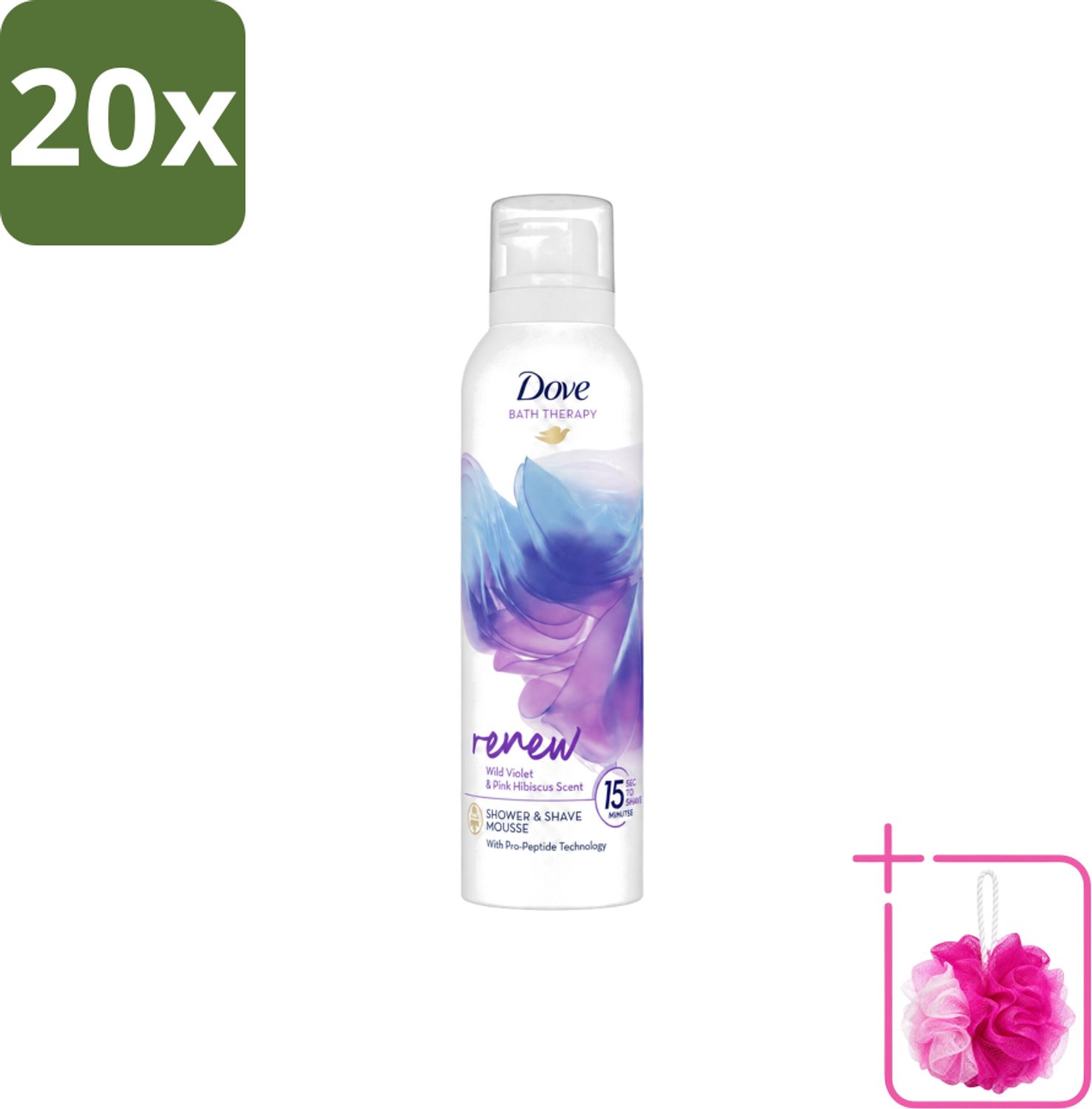 20 x Dove – Douche- & Scheerschuim – Bath Therapy Renew – 200 ml - Bulkverpakking - Douche en scheerschuim - Douchemop - Huidvernieuwing