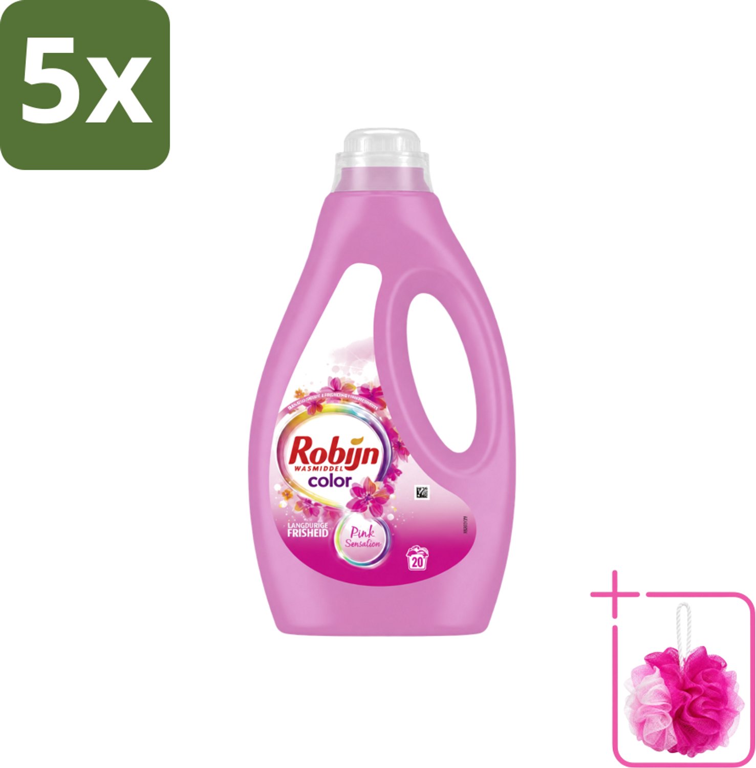 5 x Robijn – Vloeibaar Wasmiddel – Color Pink Sensation – 20 wasbeurten - Bulkverpakking - Kleurverzorging - Douchemop - Wasmiddel