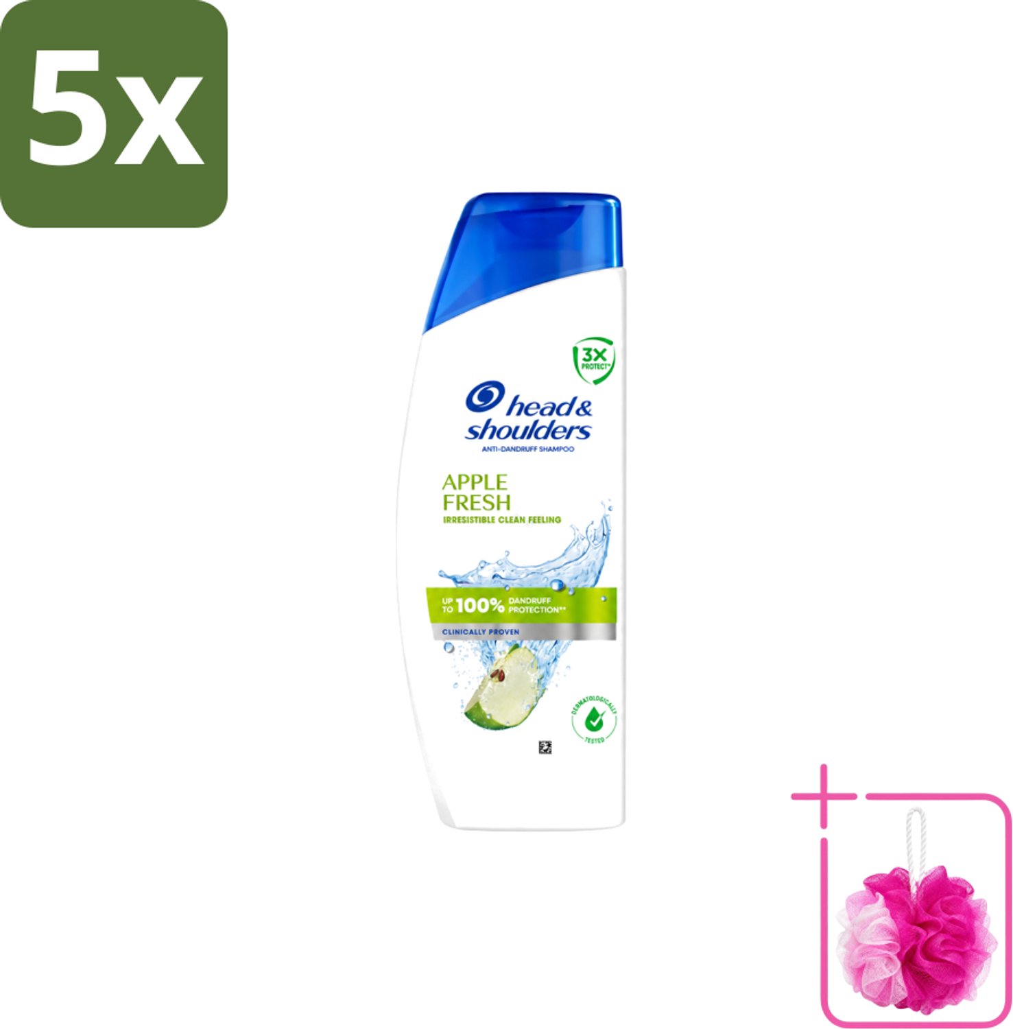 5 x Head & Shoulders - Shampoo - Apple Fresh - 250ml - Bulkverpakking - Roosvrij haar - Douchemop - Fris haar