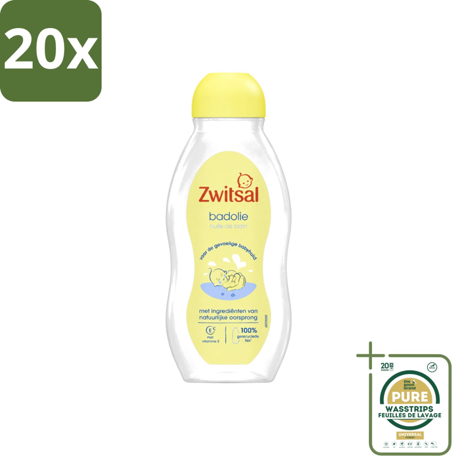20 x Zwitsal - Badolie - Verzorgend - Voor de Droge Huid - 200 ml - Wasstrips - Badolie Voor Baby - Droge Huid - Babyhuid Verzorging - Badolie Voor Gevoelige Huid - Hydraterende Badolie