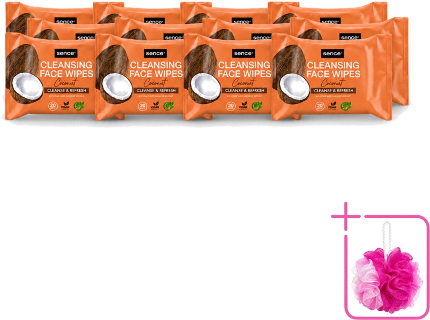 12 x Sence - Coconut - Gezichtsreinigingsdoekjes - Verzorgend - 20 Doekjes - Bulkverpakking - Gezichtsreinigingsdoekjes - Douchemop - Kokos