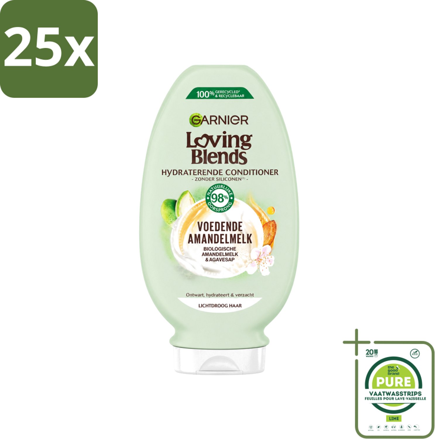 25 x Garnier - Loving Blends - Conditioner - Voedende Amandelmelk - Lichtdroog Haar - 250 ml - Grootverpakking - Vaatwasstrips - Voedende Amandelmelk Conditioner - Lichtdroog Haar - Hydraatatie - Natuurlijke Ingrediënten - Biologisch Haarverzorging