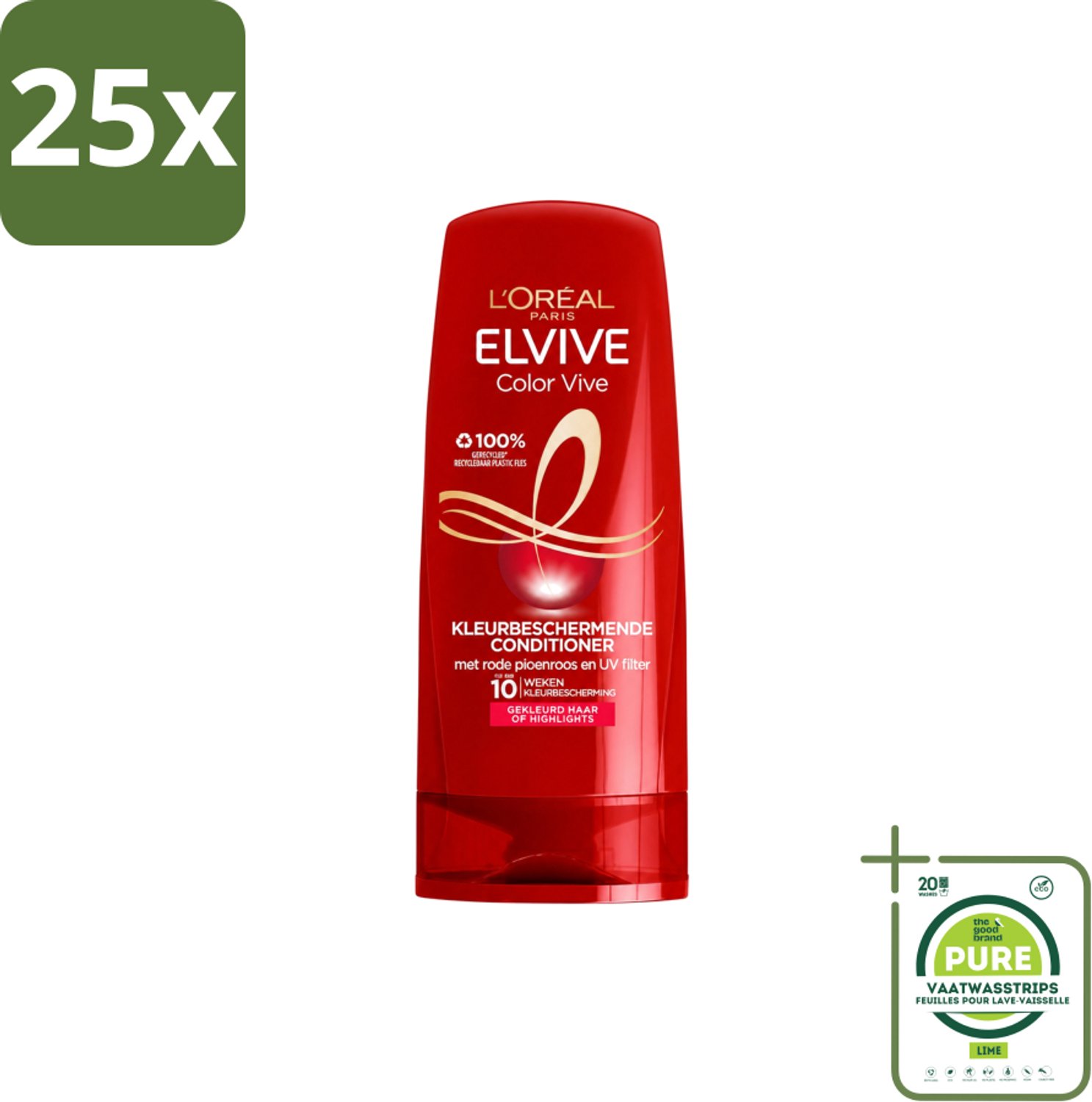 25 x L'Oréal Elvive Color Vive - Conditioner - 200 ml - Grootverpakking - Vaatwasstrips - Kleur Behouden - Gekleurd Haar Verzorgen - Gespleten Haarpunten Verminderen - Haar Beschermen - Haar Verzorgen