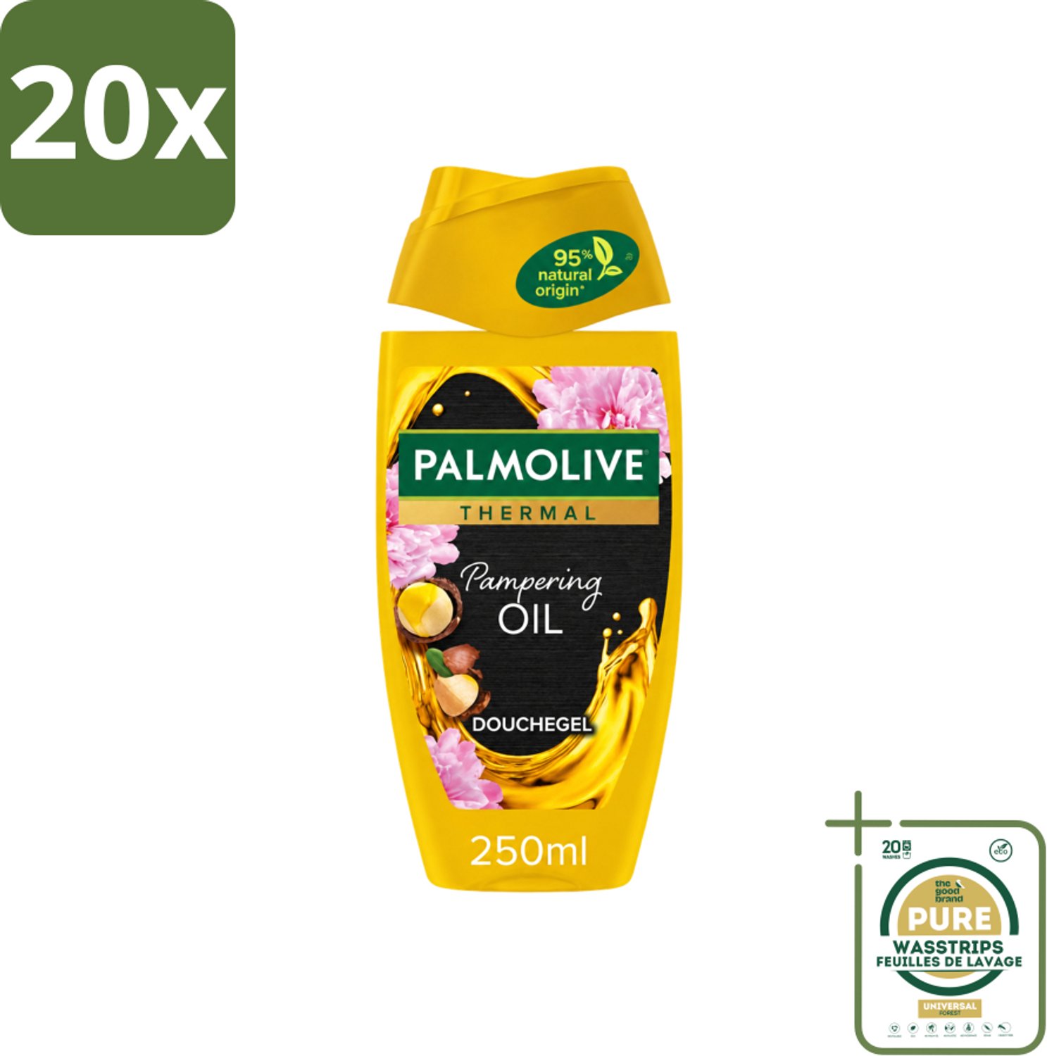 20 x Palmolive Thermal - Douchegel - Pampering Oil - Verzorgend & Herstel - 250 ml - Wasstrips - Douchegel - Macadamia-olie - Herstel - Hydrateren - Verzorging