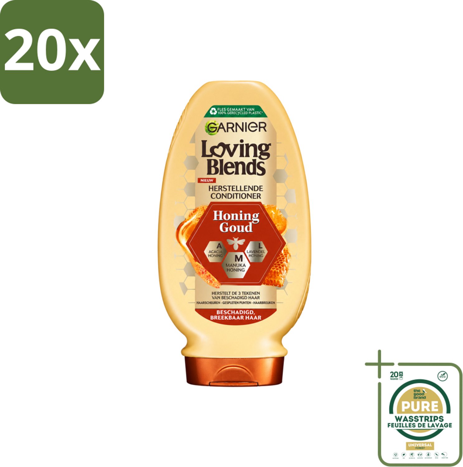 20 x Garnier - Loving Blends - Conditioner - Honing Goud - Beschadigd & Breekbaar Haar - 250 ml - Wasstrips - Beschadigd Haar - Haar Herstel - Haar Versterken - Honing Conditioner - Haarscheuren Verminderen