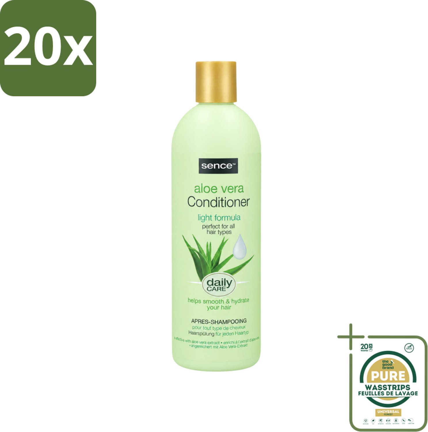20 x Sence - Aloë Vera - Conditioner - Hydraterend - 400 ml - Wasstrips - Aloë Vera Conditioner - Droog Haar Conditioner - Beschadigd Haar Conditioner - Hydraterende Conditioner - Haar Herstel