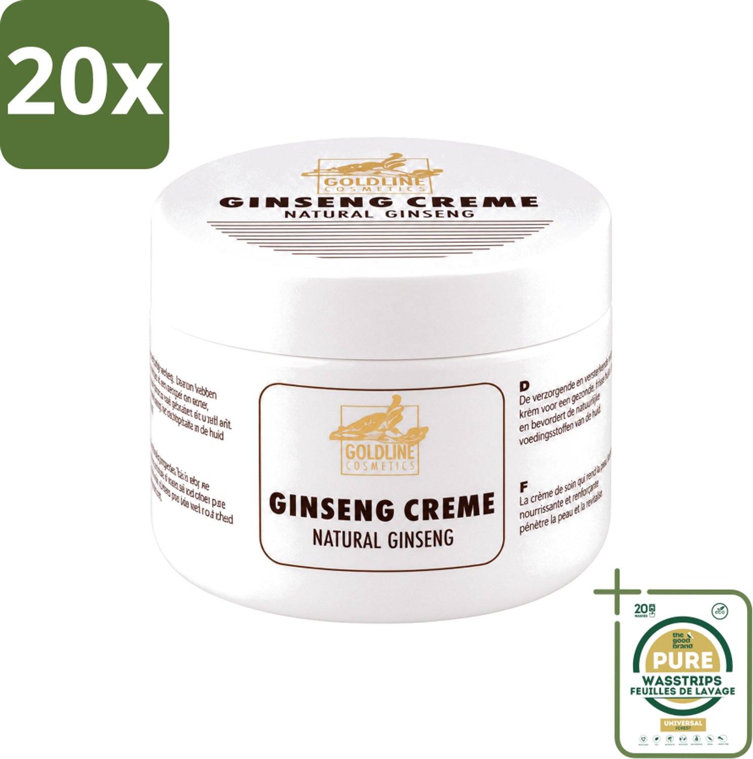 20 x Goldline - Bodycrème - Natural Ginseng - Verzorgend & Versterkend - 250 ml - Wasstrips - Ginseng Bodycrème - Huidverzorging - Natuurlijke Huidcrème - Huidversterking - Hydratatie
