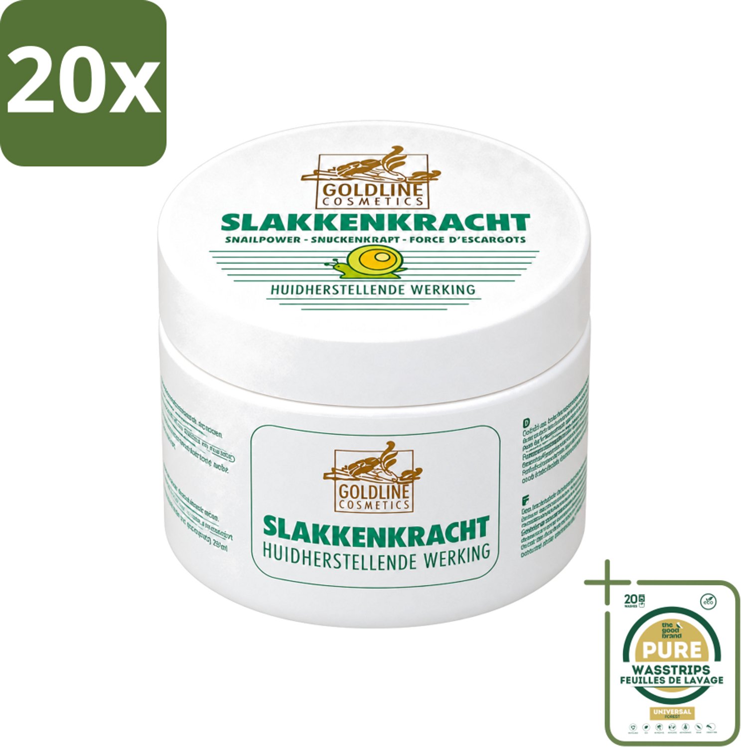 20 x Goldline - Bodycrème - Slakkenkracht - Huidverzorging - Verzachtend - 250 ml - Wasstrips - Huidverzorging - Slakkenkracht - Bodycrème - Hydratatie - Huidherstel