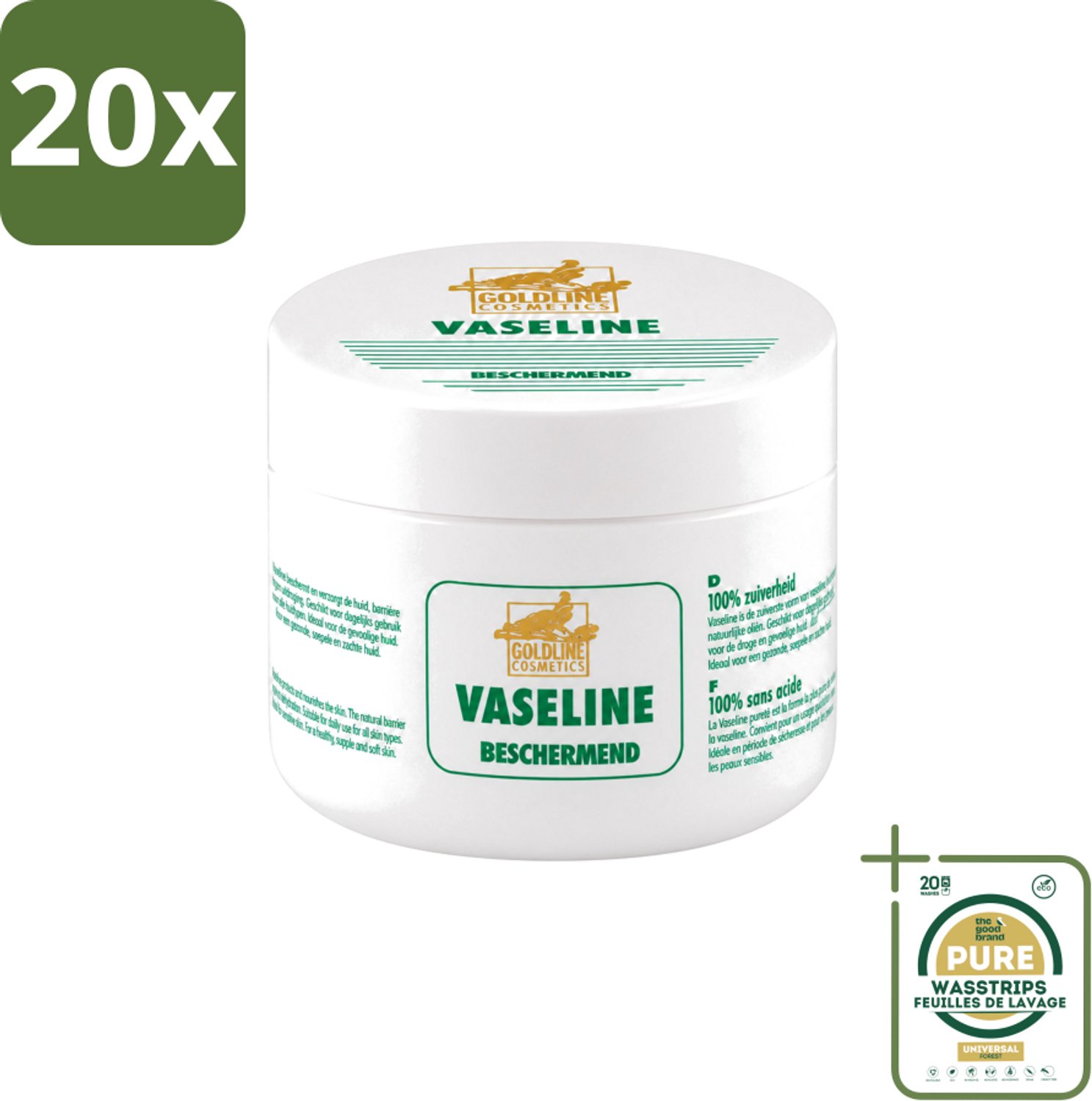 20 x Goldline - Vaseline - Huidverzorging - Beschermend & Hydraterend - 250 ml - Wasstrips - Huidverzorging - Hydratatie - Bescherming - Droge Huid - Uitdroging