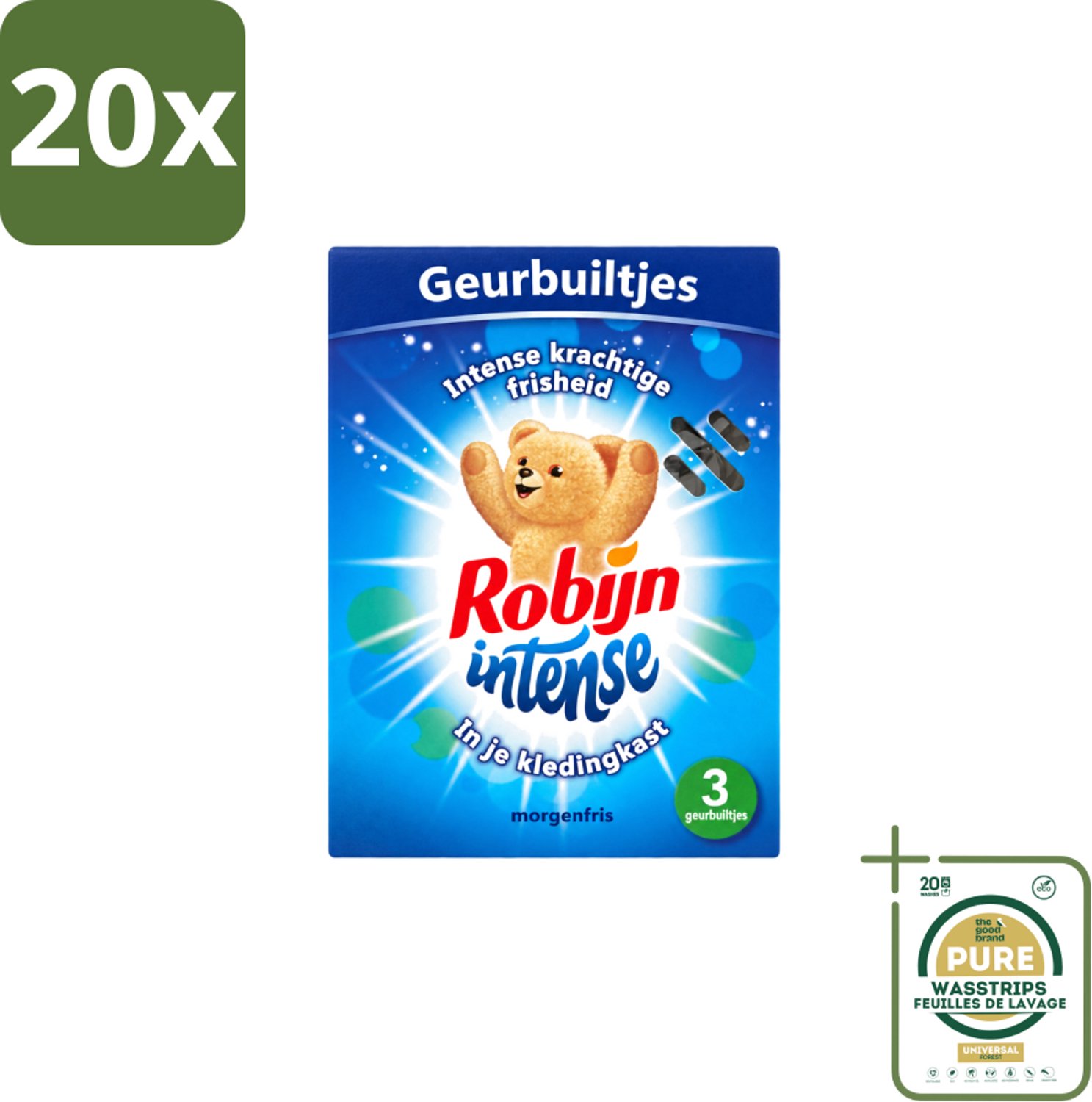 20 x Robijn - Intense - Geurbuiltjes - Langdurige Geur - Intense Frisheid - 3 Geurbuiltjes - Wasstrips - Geur In Kleding - Langdurige Geur - Frisse Geur - Geurbuiltjes - Kledingkast Geur