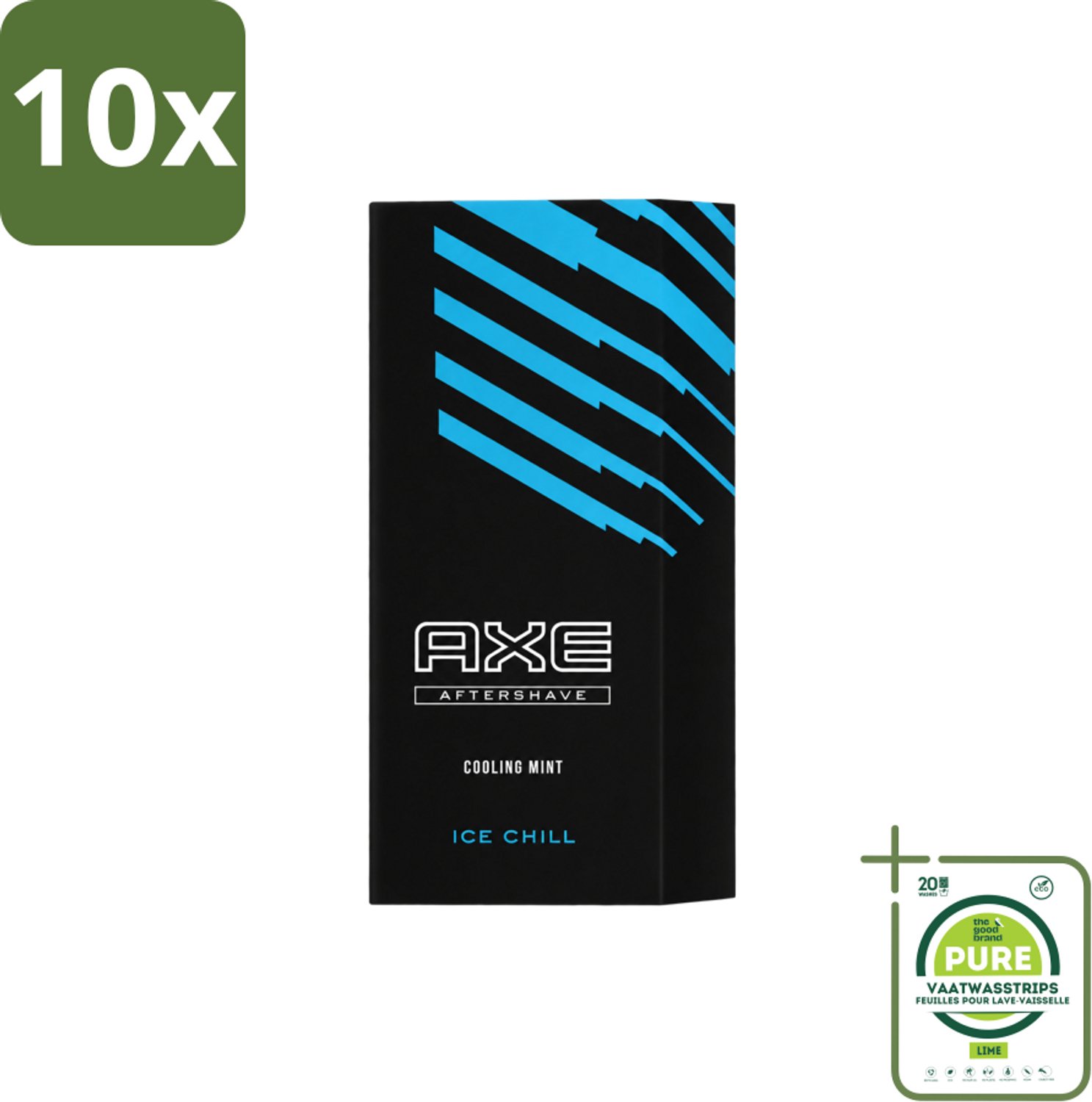 10 x Axe – Aftershave – Ice Chill – Cooling Mint – 100 ml - Grootverpakking - Vaatwasstrips - Aftershave - Verkoeling - Huidverzorging - Scheren - Frisheid