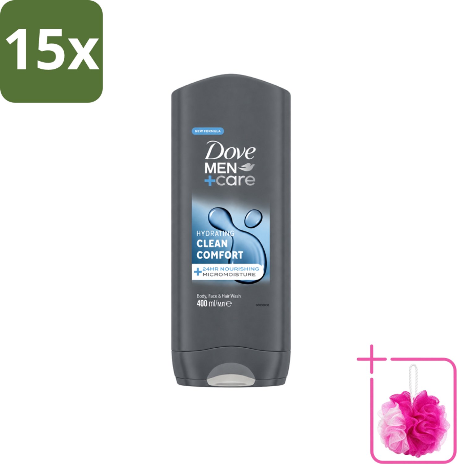 15 x Dove - Douchegel - Men+ Care Clean Comfort - Comfort en verzorging - 400 ml - Bulkverpakking - Douchegel - Douchemop - Mannelijke geur