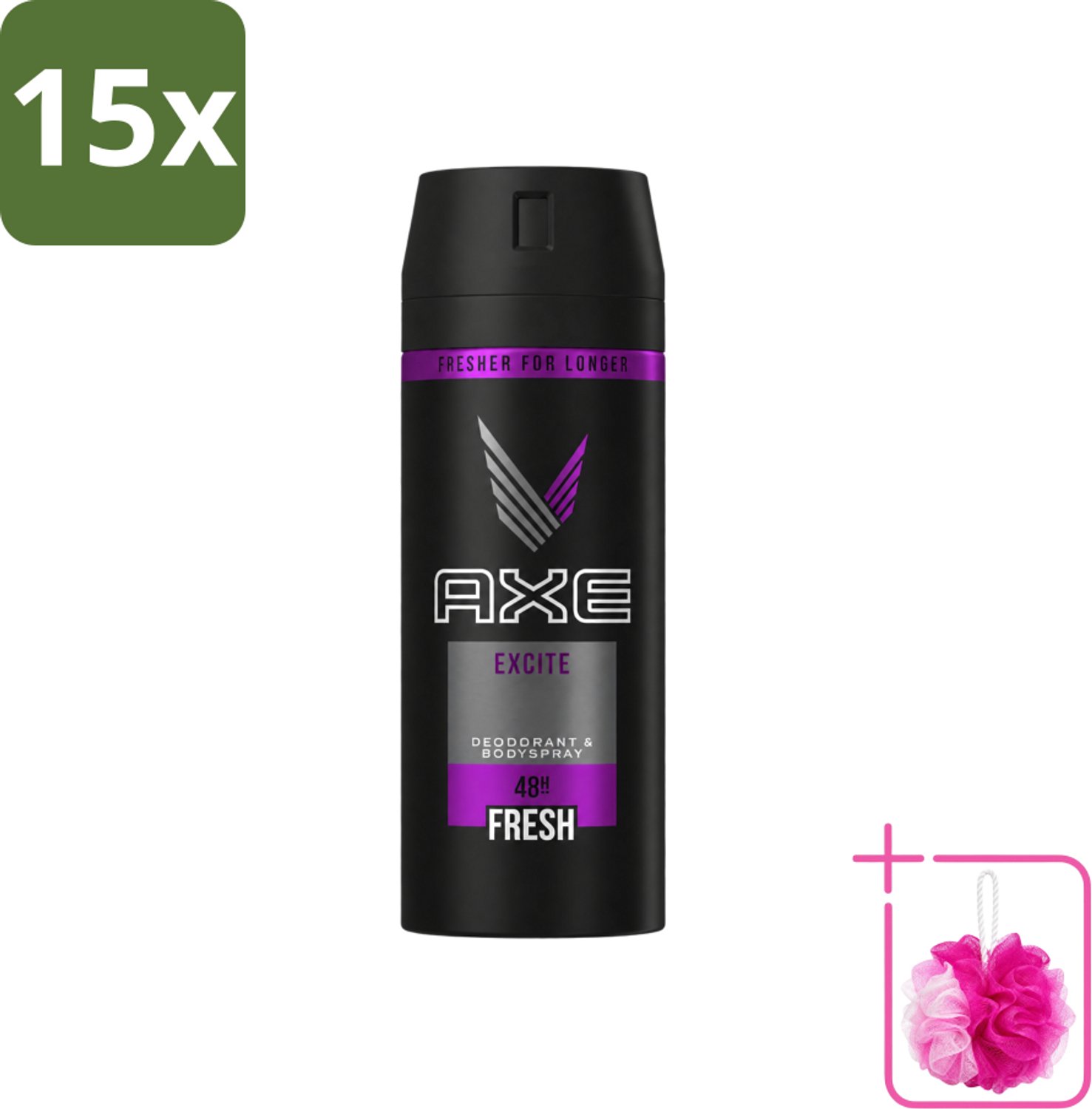 15 x Axe - Deodorant Bodyspray - 48hrs Fresh - Excite - 150 ml - Bulkverpakking - Deodorant - Douchemop - Bodyspray