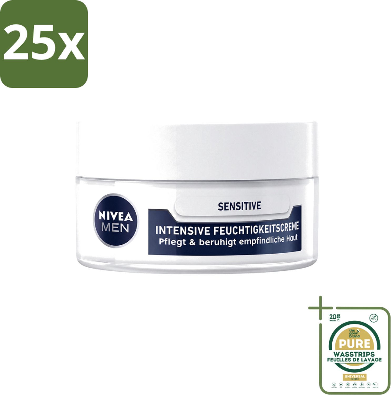 25 x Nivea Men – Gezichtscrème – Sensitive Intensive – 50 ml - Wasstrips - Gevoelige Huid - Gezichtscrème - Mannelijke Huid - Intensieve Hydratatie - Kamille Extract