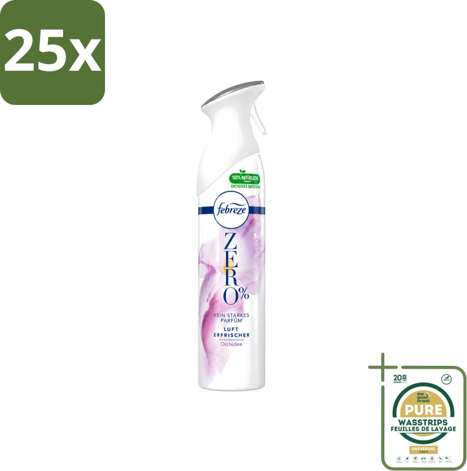 25 x Febreze Spray - Zero % - Orchidee - Luchtverfrisser - 300ml - Wasstrips - Luchtverfrisser - Geuren Verwijderen - Orchidee Geur - Frisse Geur - Zero %