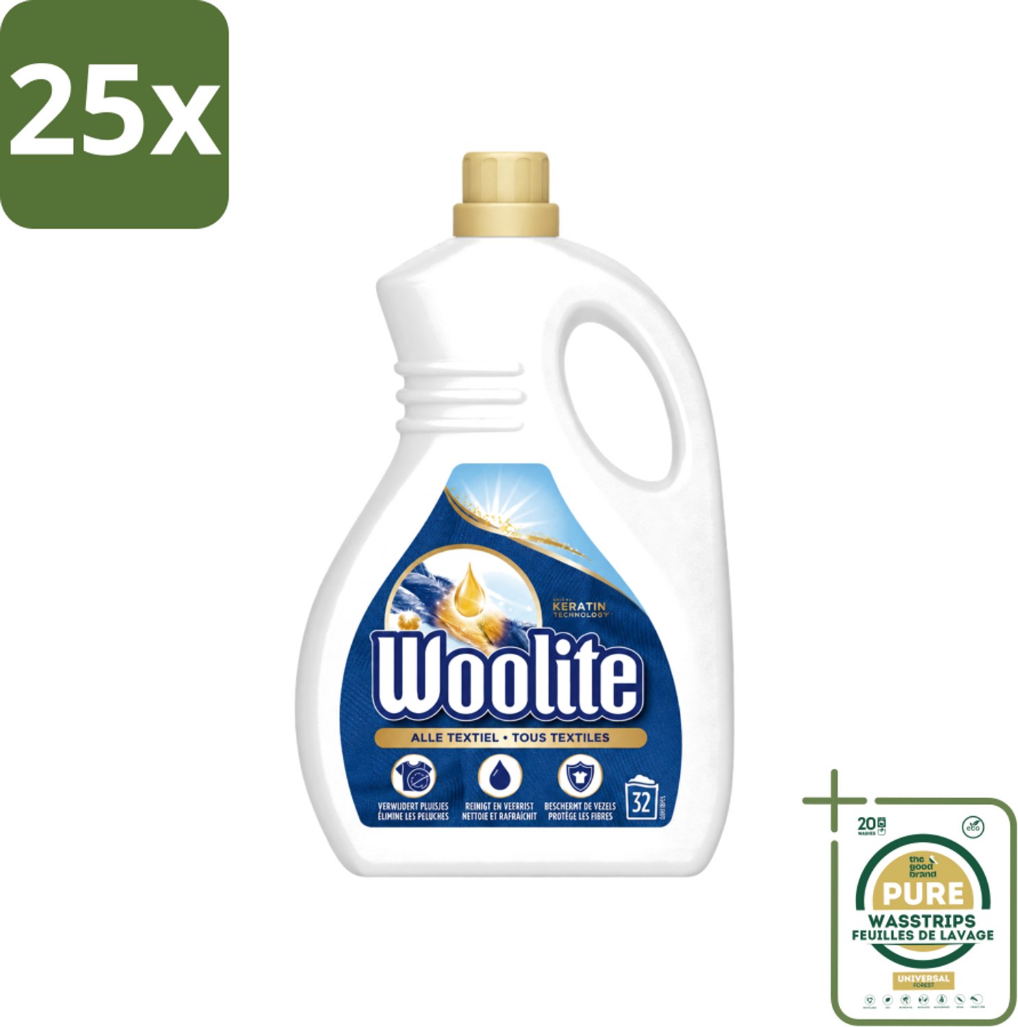 25 x Woolite Textile - Vloeibaar Wasmiddel - Met Keratine - Textiel Was - 32 Wasbeurten - 1,9L - Wasstrips - Textiel Wasmiddel - Keratine Wasmiddel - Wasmiddel Voor Kleding - Wasmiddel Voor Textiel - Wasmiddel Met Keratine