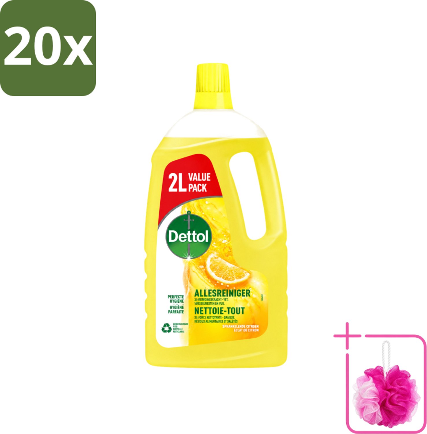 20 x Dettol - Allesreiniger - Sprankelende Citroen - Perfecte Hygiëne - 2L - Bulkverpakking - Allesreiniger - Douchemop - Hygiëne