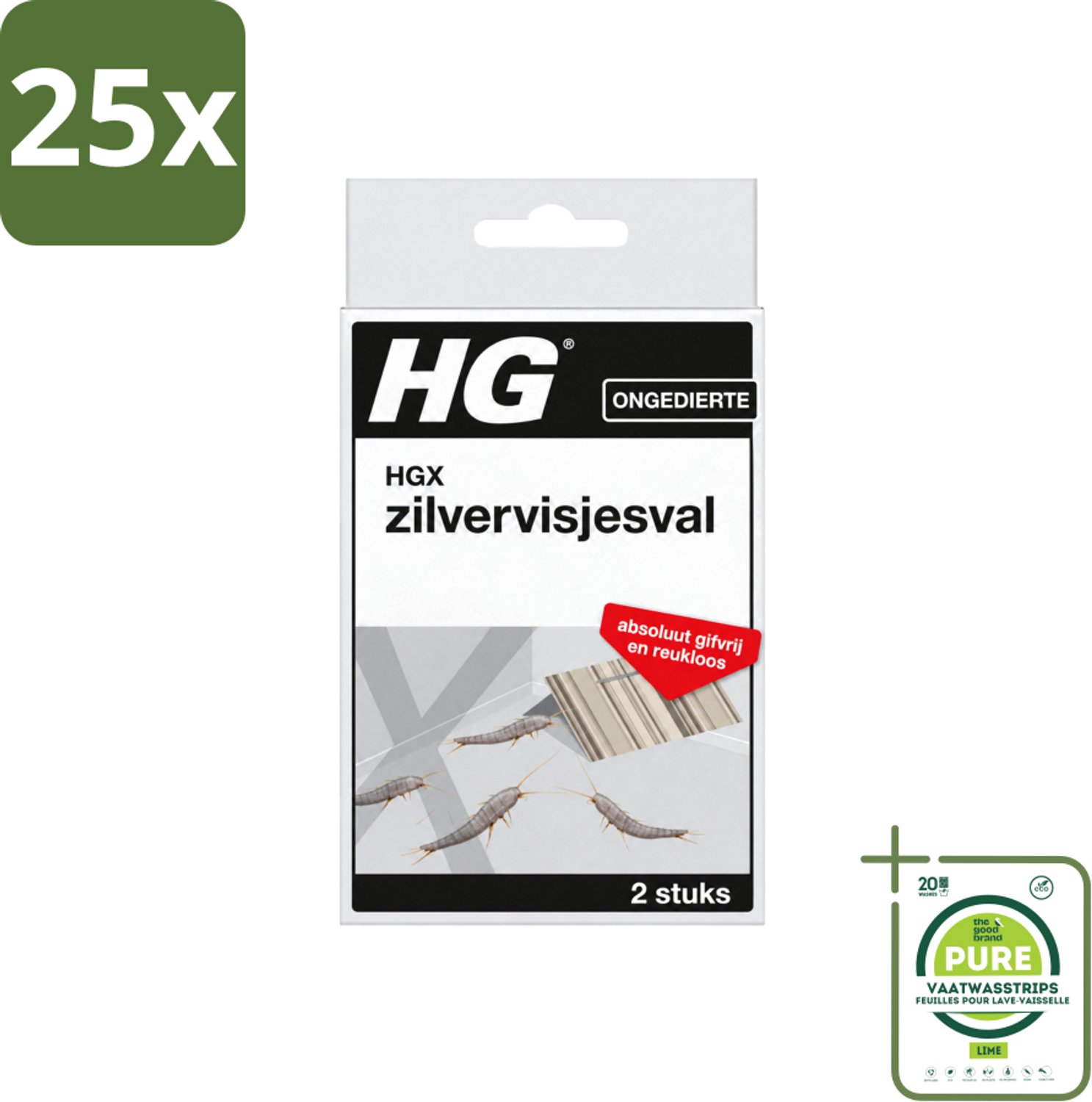25 x HG X - Ongedierte - Zilvervliesjesval - Gifvrij & Reukloos - 2 Vallen - Grootverpakking - Vaatwasstrips - Zilvervisjesval - Ongedierte Bestrijding - Gifvrije Val - Reukloze Val - Zilvervisjes Bestrijding