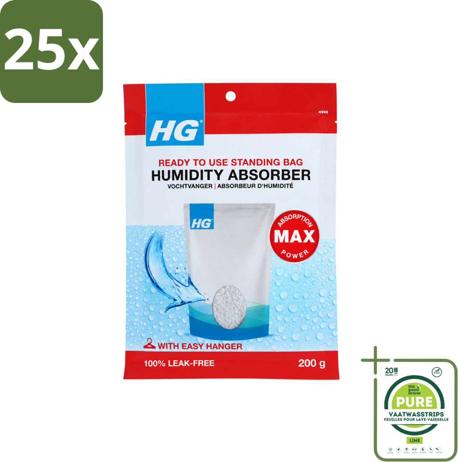 25 x HG - Vochtvanger - 200 g - Grootverpakking - Vaatwasstrips - Vochtvanger - Vocht Absorberen - Vocht Beheersen - Vocht In Kleine Ruimtes - Vocht Opvang