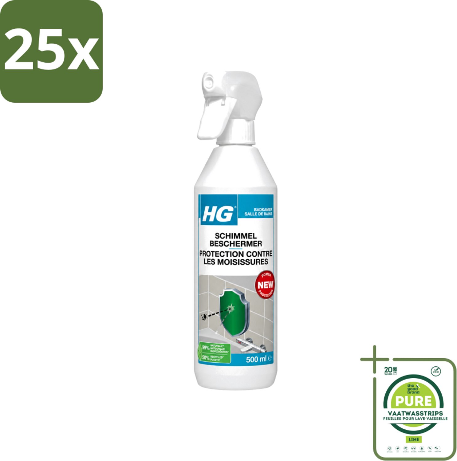 25 x HG - Badkamer - Schimmel Beschermer - Sterk Beschermend - 500 ml - Grootverpakking - Vaatwasstrips - Schimmelbescherming - Vochtbescherming - Schimmelgroei - Badkamerbescherming - Vochtplekken
