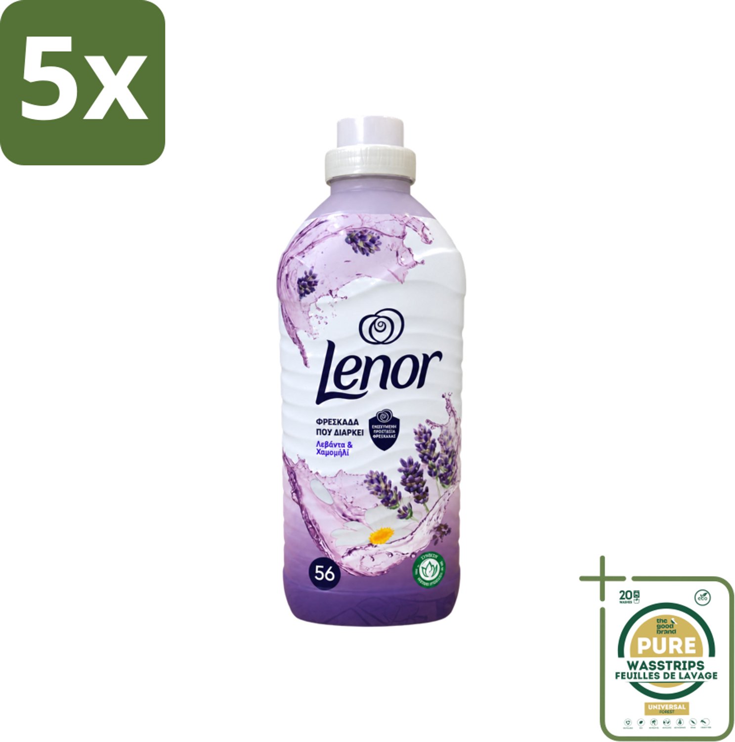5 x Lenor – Wasverzachter – Lavender & Kamille – 56 Wasbeurten – 1176 ml - Wasstrips - Wasverzachter - Lavendel - Kamille - Wasgeur - Wasverzachting