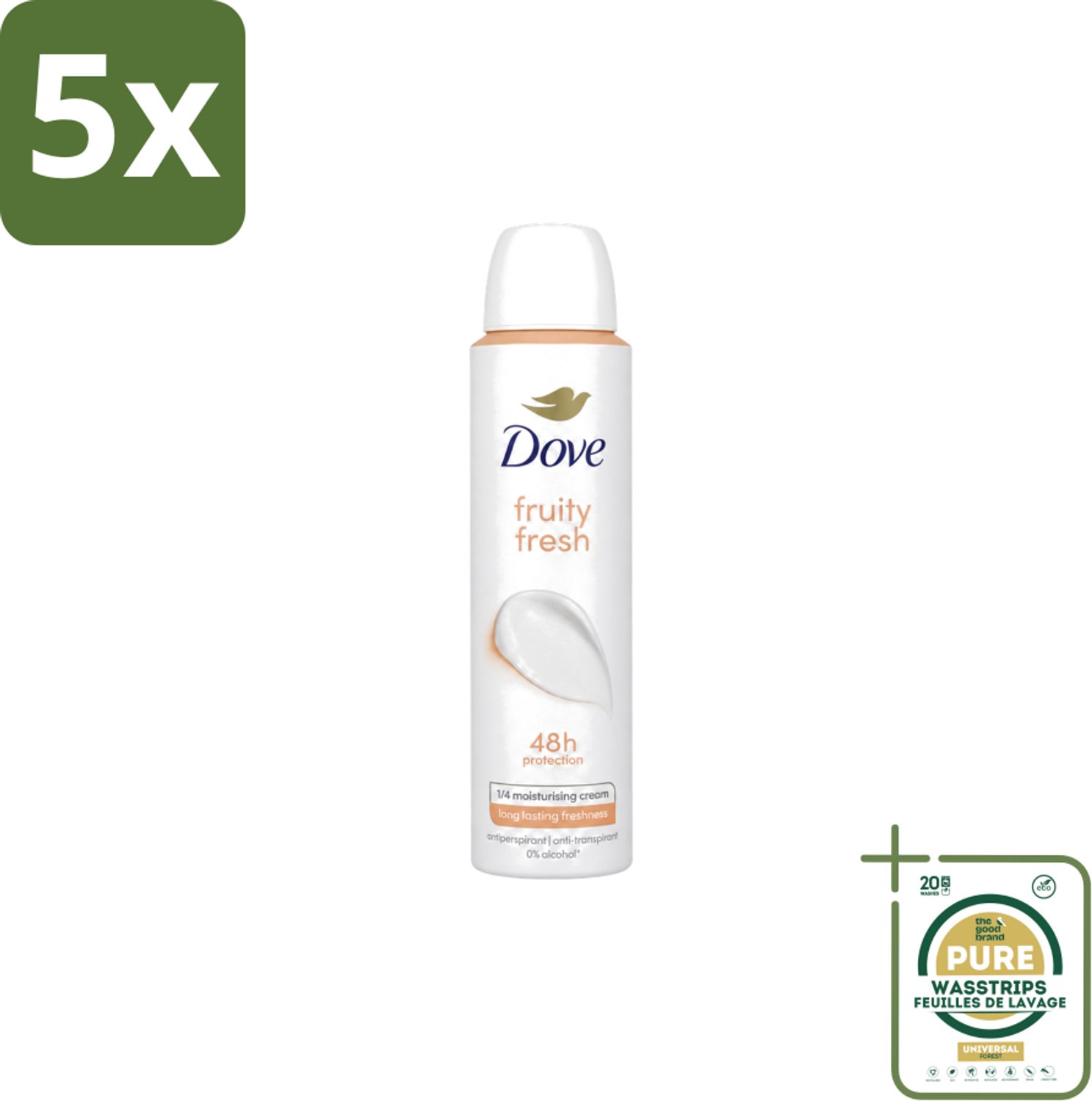 5 x Dove – Deodorant Spray – Fruity Fresh – 200 ml - Wasstrips - Anti-transpirant Spray - Zweetgeur - Okselgeur - Fris - Fruitig