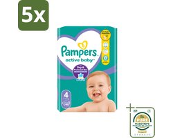 5 x Pampers – Luiers – Active Baby Maat 4 – 46 Luiers - Wasstrips - Baby Luier - Baby Droog - Baby Luier Actief - Baby Luier 46 Stuks - Baby Luier 9-14 Kg