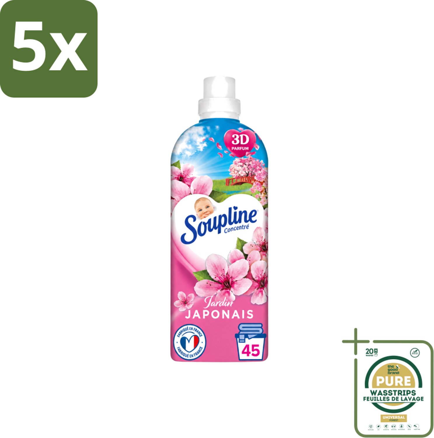 5 x Soupline – Wasverzachter – Japanse Tuin – 950 ml - Wasstrips - Wasverzachter - Zachte Wasgoed - Geur - Japanse Tuin - Rustgevende Geur
