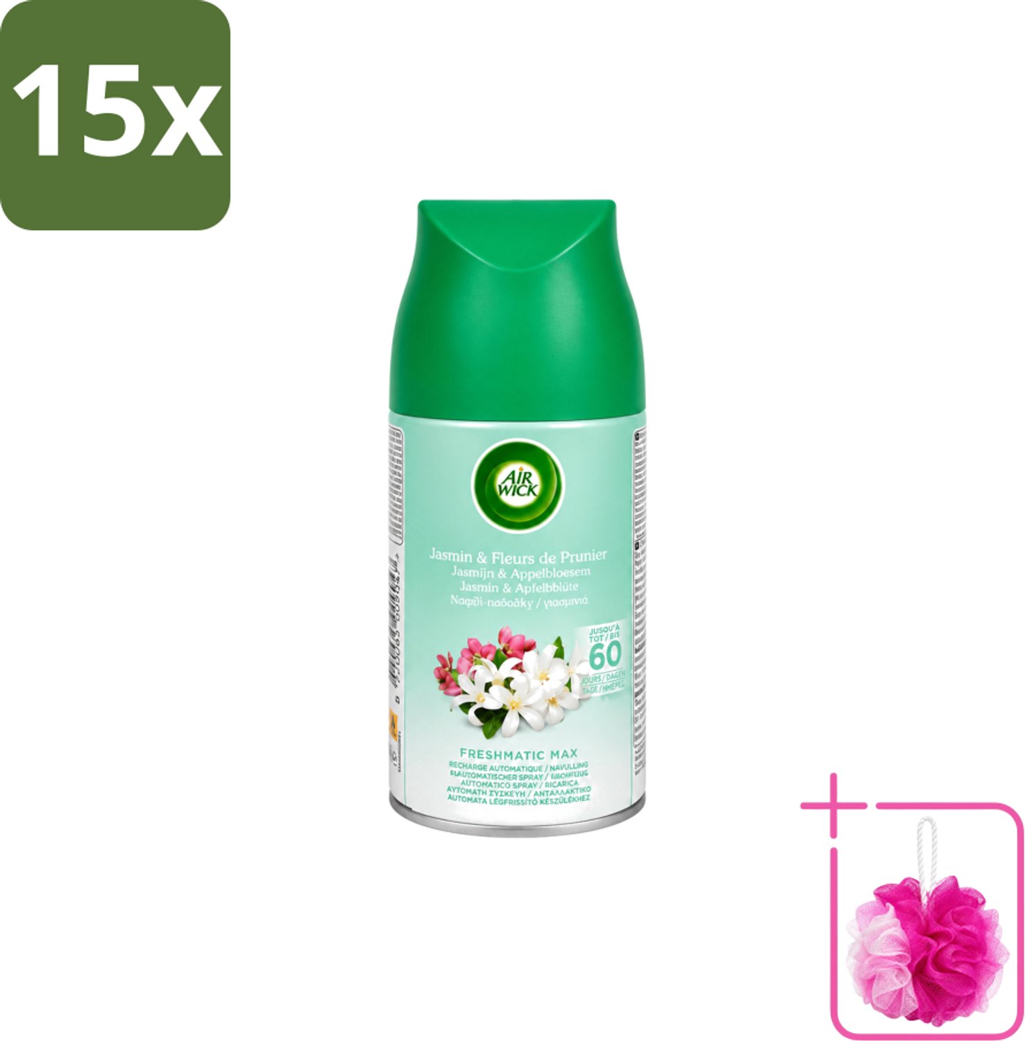 15 x Air Wick – Navulling – Freshmatic Jasmijn & Appelbloesem – 250 ml - Bulkverpakking - Lentedauw - Douchemop - Geur