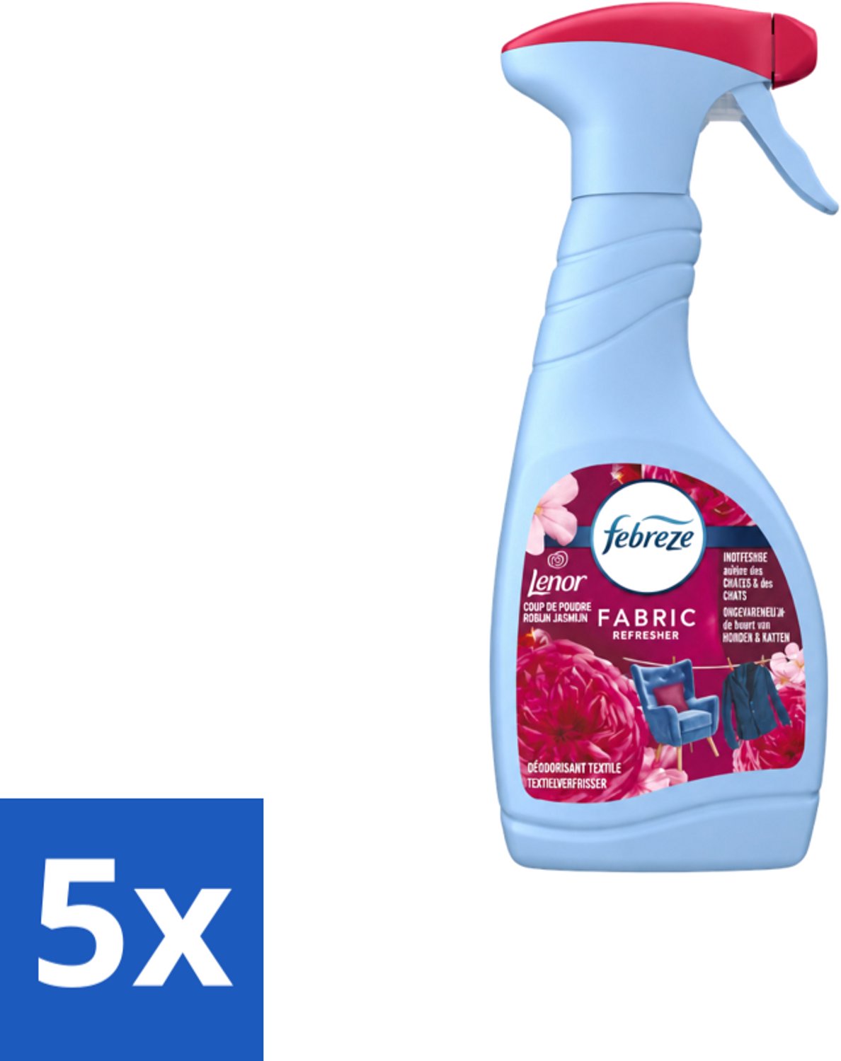 5 x Febreze – Textielspray – Robijn Jasmijn – 500 ml - Voordeelverpakking - 5 stuks