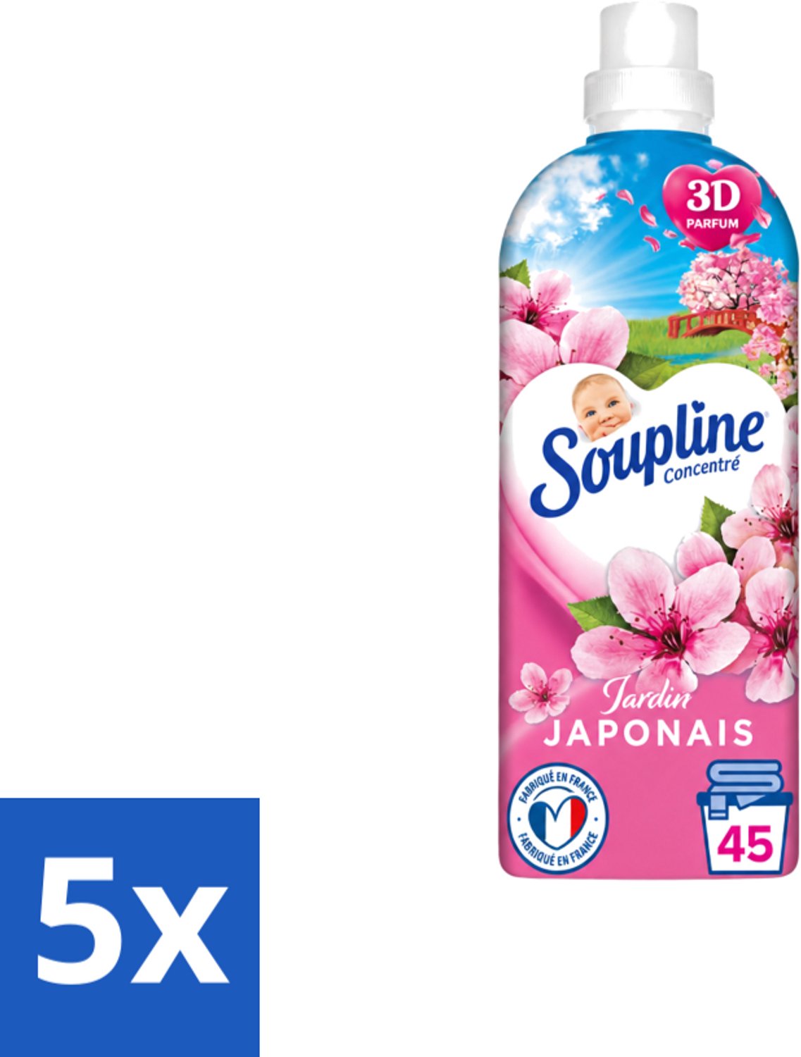 5 x Soupline – Wasverzachter – Japanse Tuin – 950 ml - Voordeelverpakking - 5 stuks