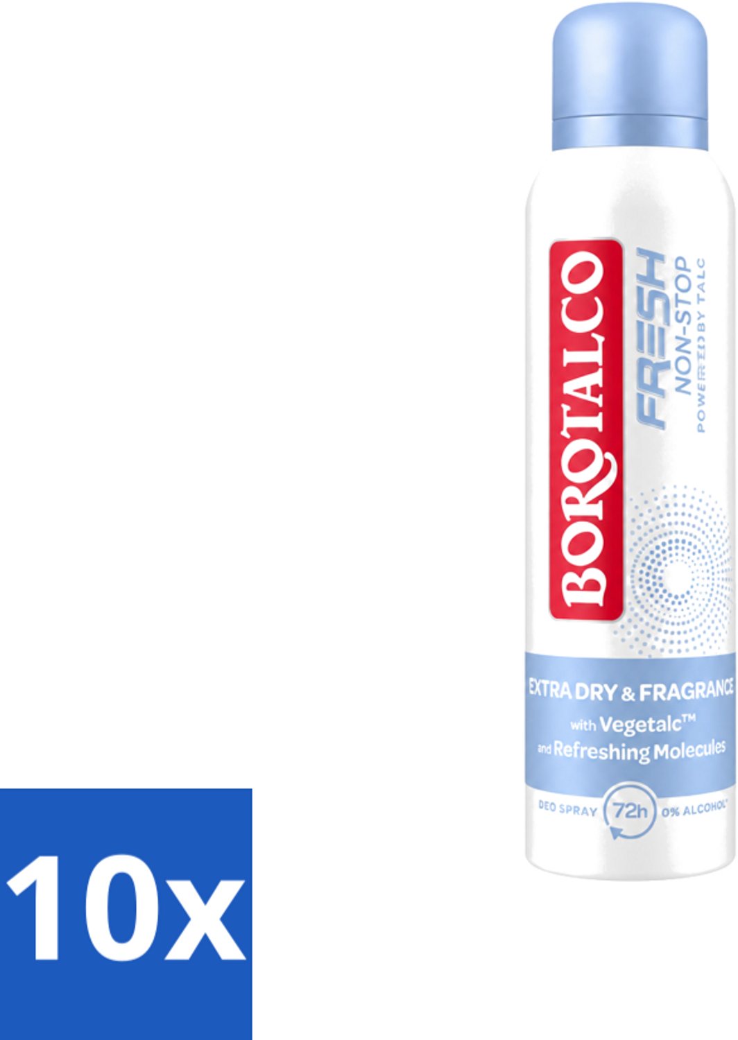 10 x Borotalco – Deodorant Spray – Fresh Non-Stop – 150 ml - Voordeelverpakking - 10 stuks