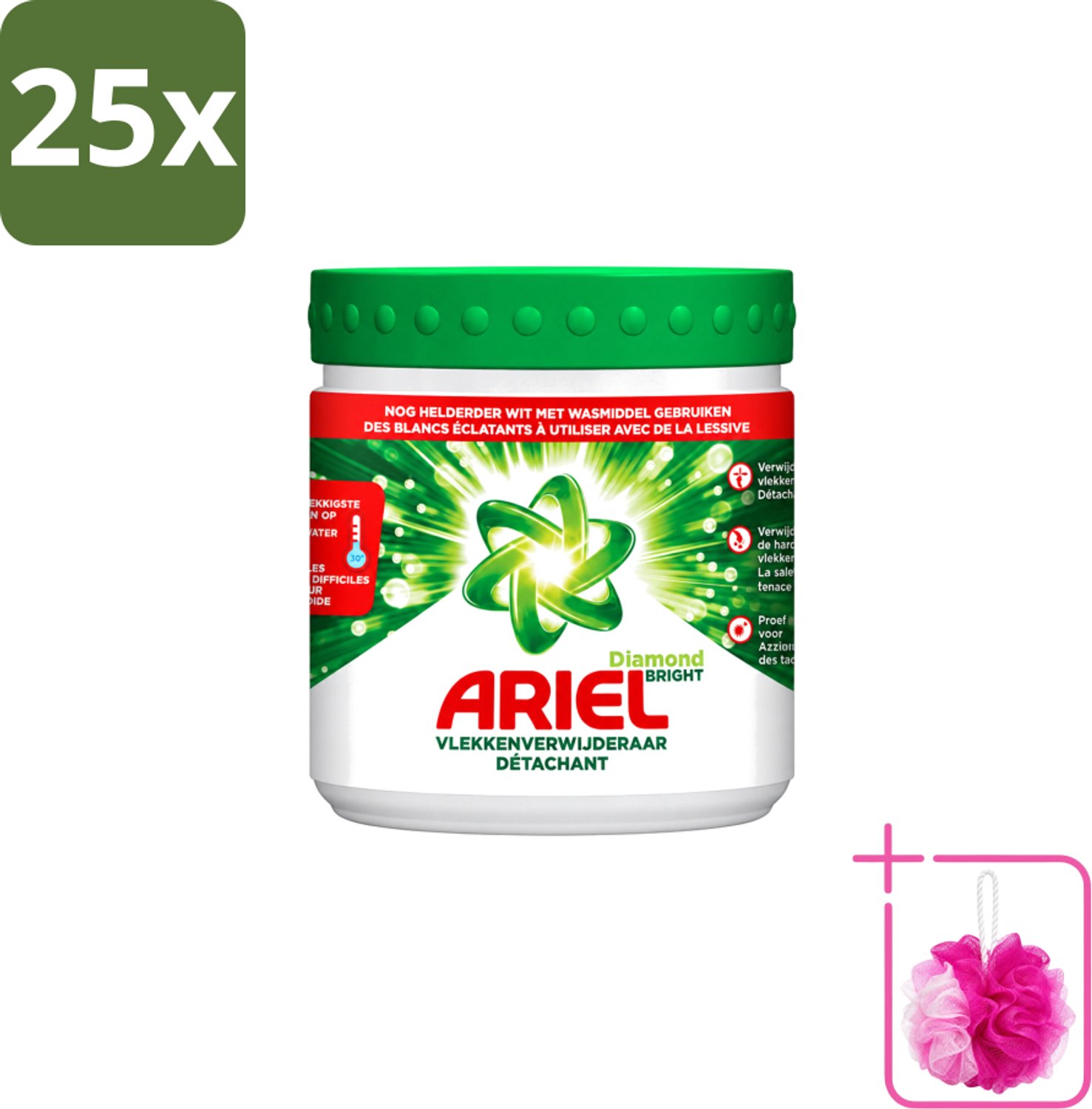 25 x Ariel Diamond Bright - Vlekverwijderaar Poeder - Witte Was - 30 Wasbeurten - Bulkverpakking - Vlekverwijderaar - Douchemop - Witte was