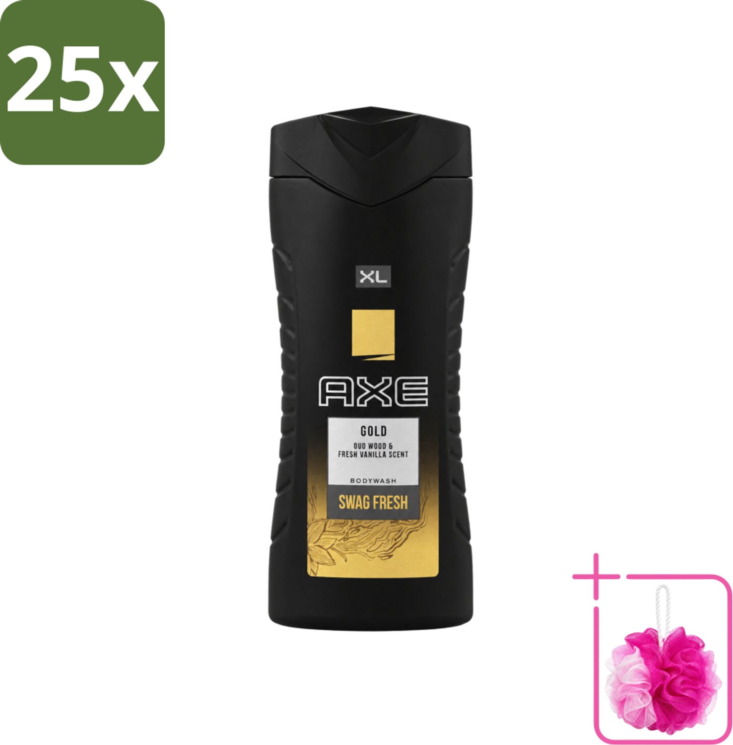 25 x Axe XL - Douchegel - Gold - Oud Wood & Fresh Vanilla - Swag Fresh - 400 ml - Bulkverpakking - Douchegel - Douchemop - Geur