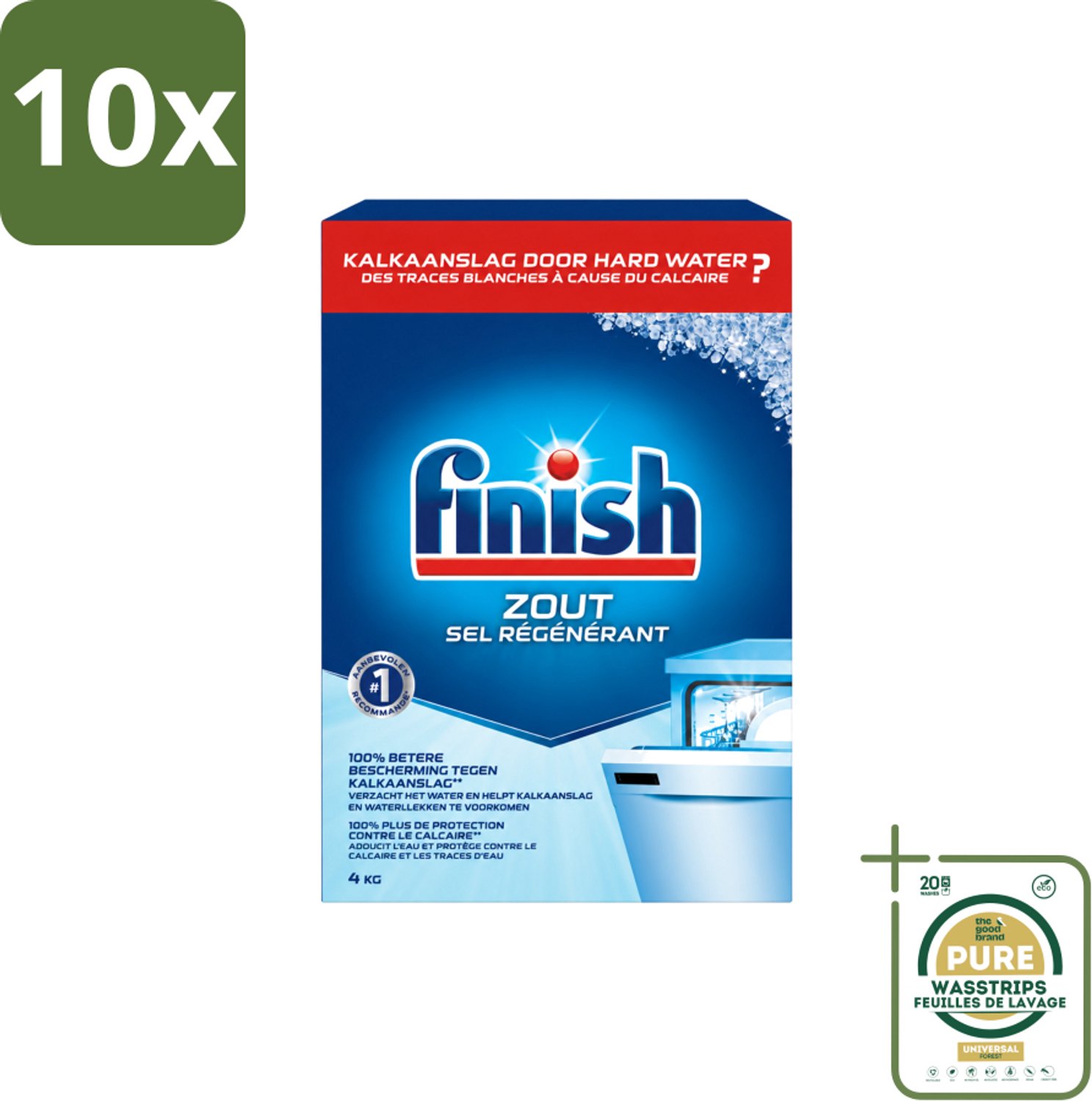 10 x Finish - Vaatwasmachine Zout - Anti-Kalk & Anti-Corrosie - 4 kg - Wasstrips - Vaatwasmachine Zout - Kalkvoorkomend - Vaatwasmachine Bescherming - Kalkaanslag Voorkomen - Vaatwasmachine Filter Bescherming