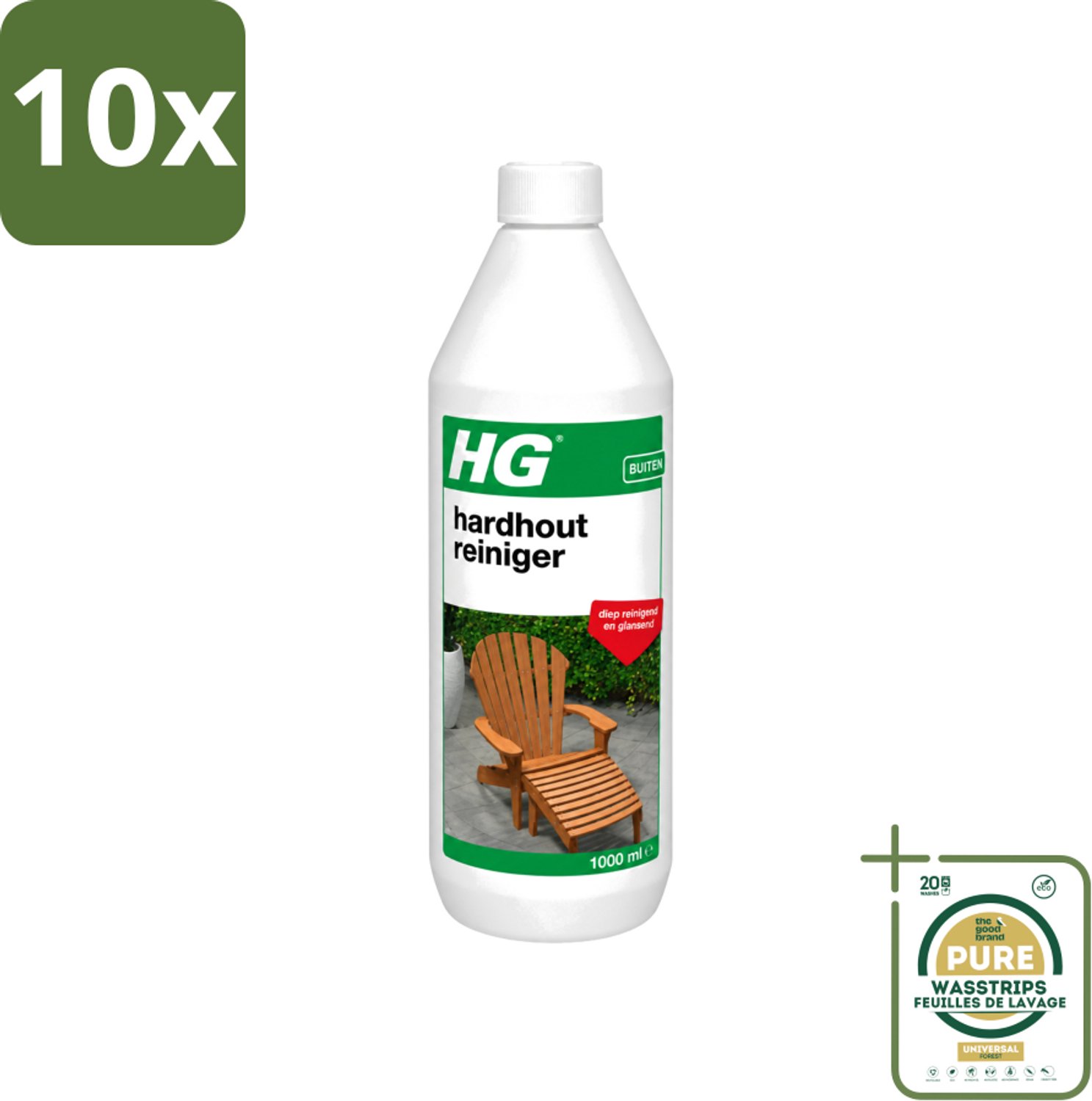 10 x HG - Buiten - Hardhout Reiniger - Diep Reinigend - 1L - Wasstrips - Hardhout Reinigen - Tuinmeubel Reinigen - Hout Reinigen - Buitenmeubel Reinigen - Terras Reinigen
