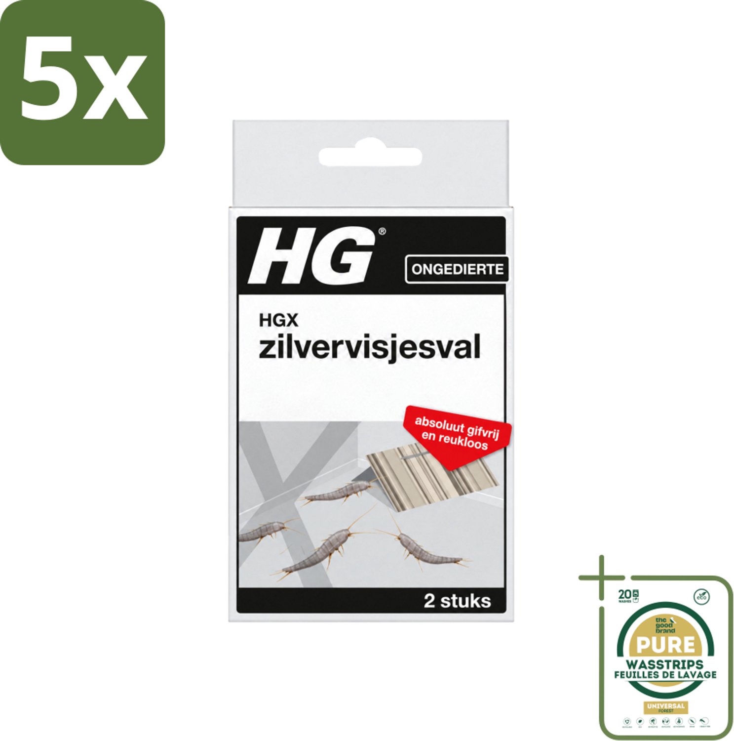 5 x HG X - Ongedierte - Zilvervliesjesval - Gifvrij & Reukloos - 2 Vallen - Wasstrips - Zilvervisjesval - Ongedierte Bestrijding - Gifvrije Val - Reukloze Val - Zilvervisjes Bestrijding