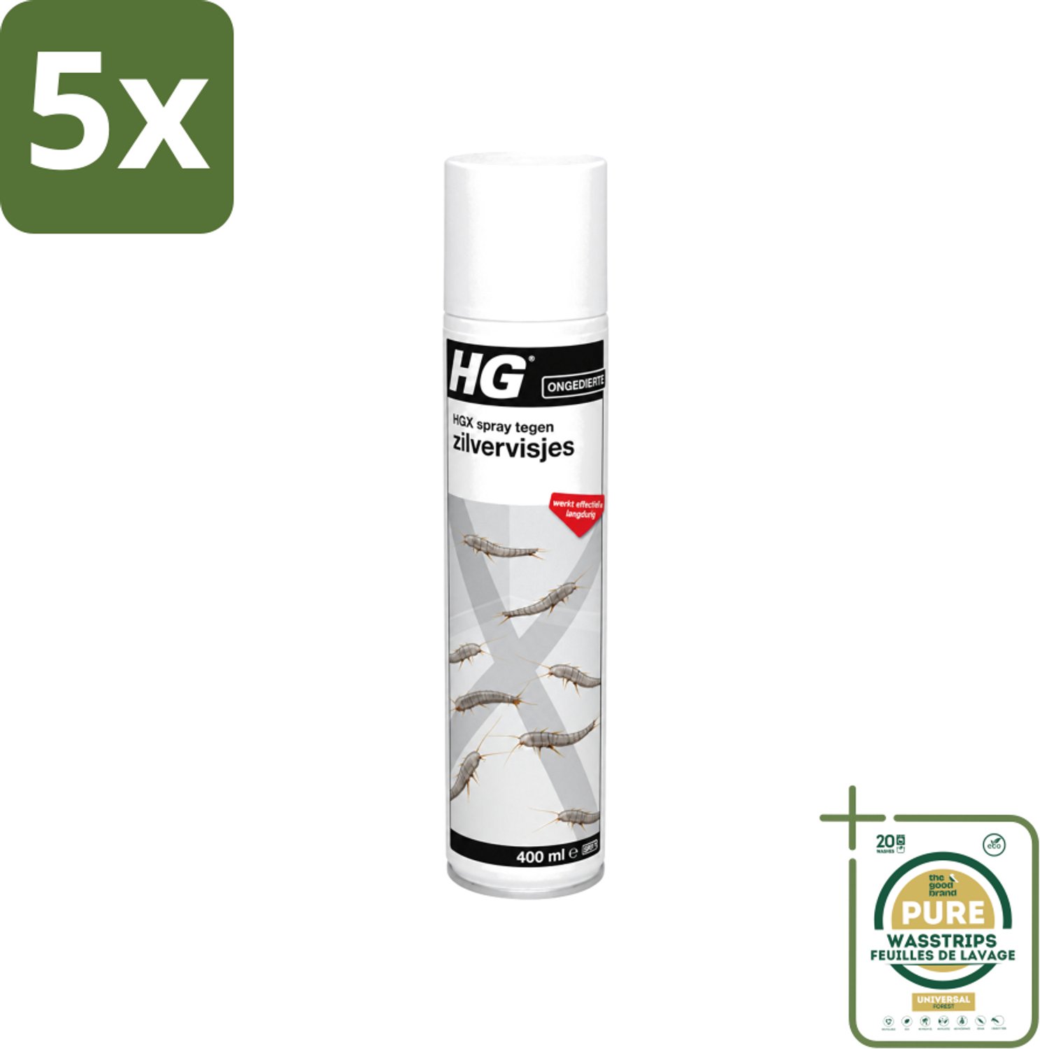 5 x HG X - Spray tegen Zilvervisjes - Langdurige Bescherming - 400 ml - Wasstrips - Zilvervisjes Bestrijding - Zilvervisjes In Huis - Zilvervisjes Bestrijding Spray - Zilvervisjes Bestrijding 400 Ml - Zilvervisjes Bestrijding Langdurig