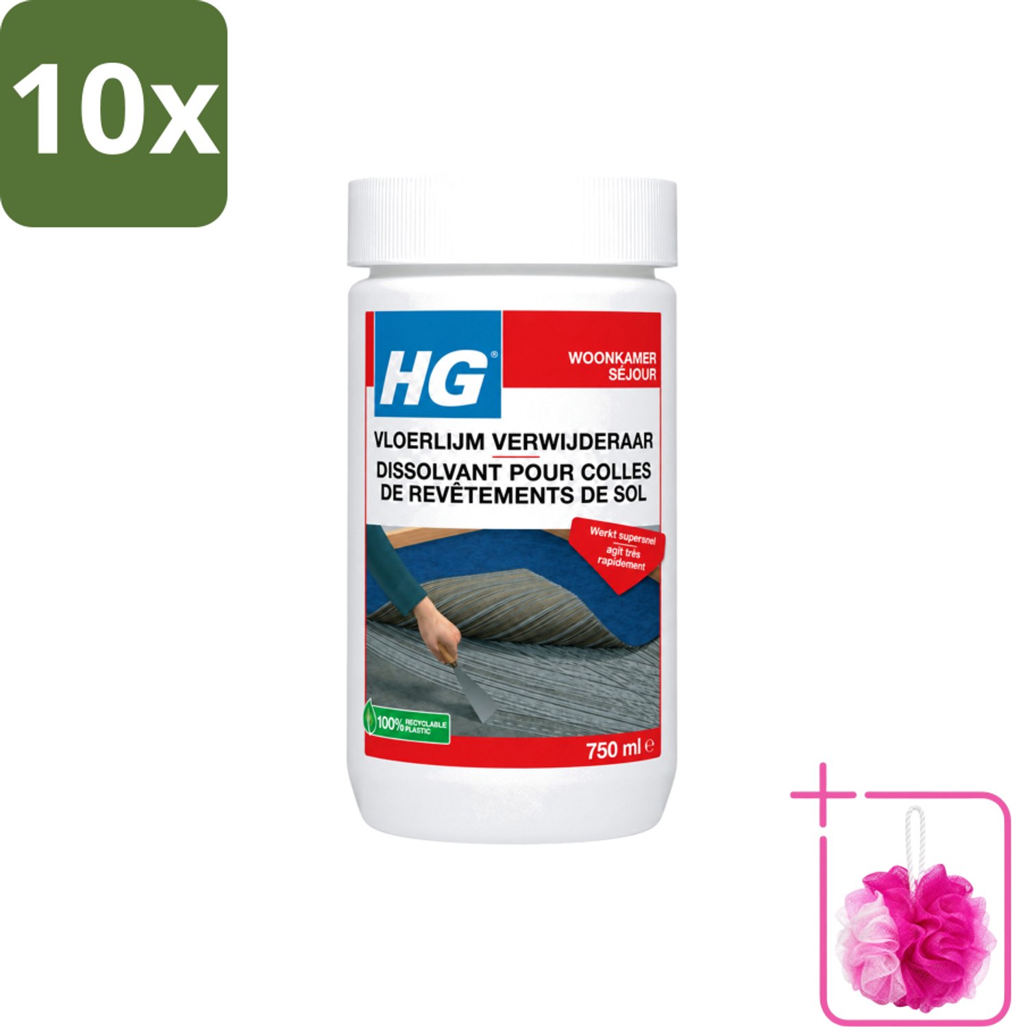 10 x HG - Vloerlijmverwijderaar - 750 ml - Bulkverpakking - Lijmverwijderaar - Douchemop - Vloerlijm
