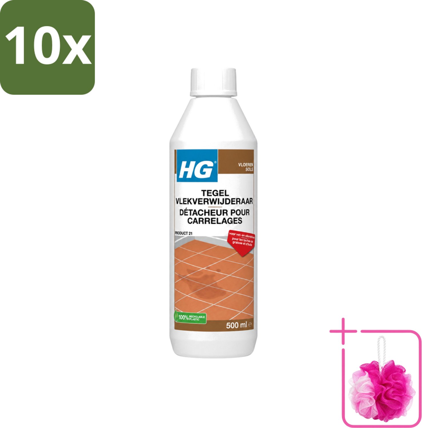 10 x HG - Vloeren - Tegel Vlekverwijderaar - Voor Vet & Olievlekken - 500 ml - Bulkverpakking - Vlekverwijderaar tegel - Douchemop - Vetvlek verwijderen