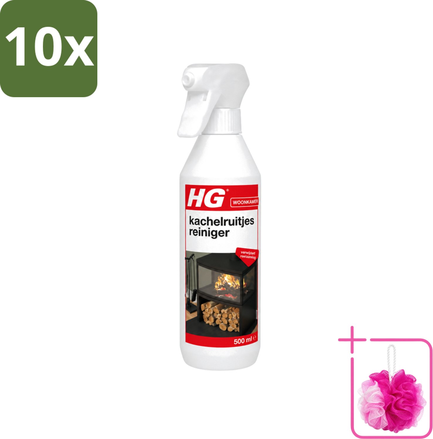 10 x HG - Kachelruitjesreiniger - Verwijdert Roetaanslag - 500 ml - Bulkverpakking - Kachelruiten reinigen - Douchemop - Roet verwijderen