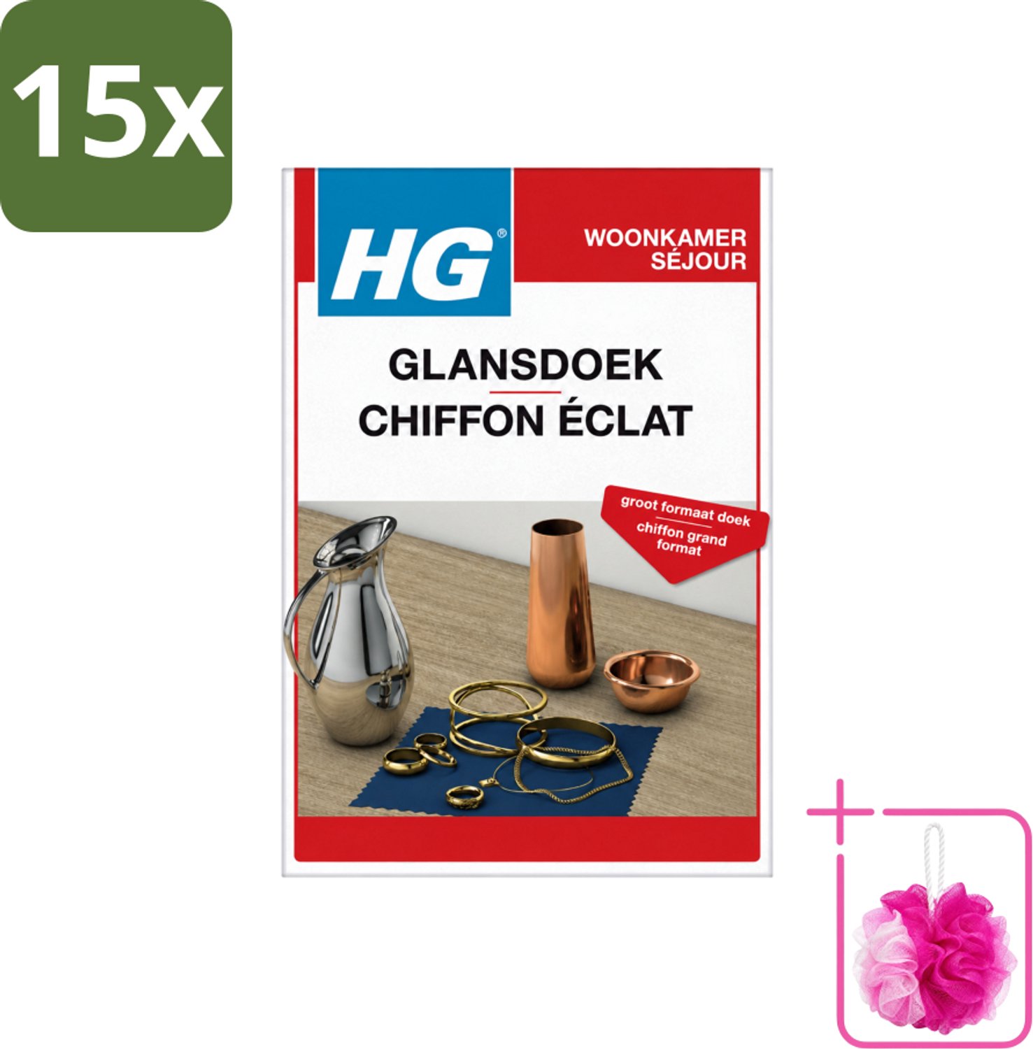 15 x HG - Zilver Glansdoek - Groot Formaat - Optimale Glans - 1 Doek - Bulkverpakking - Zilveren glansdoek - Douchemop - Glans herstellen