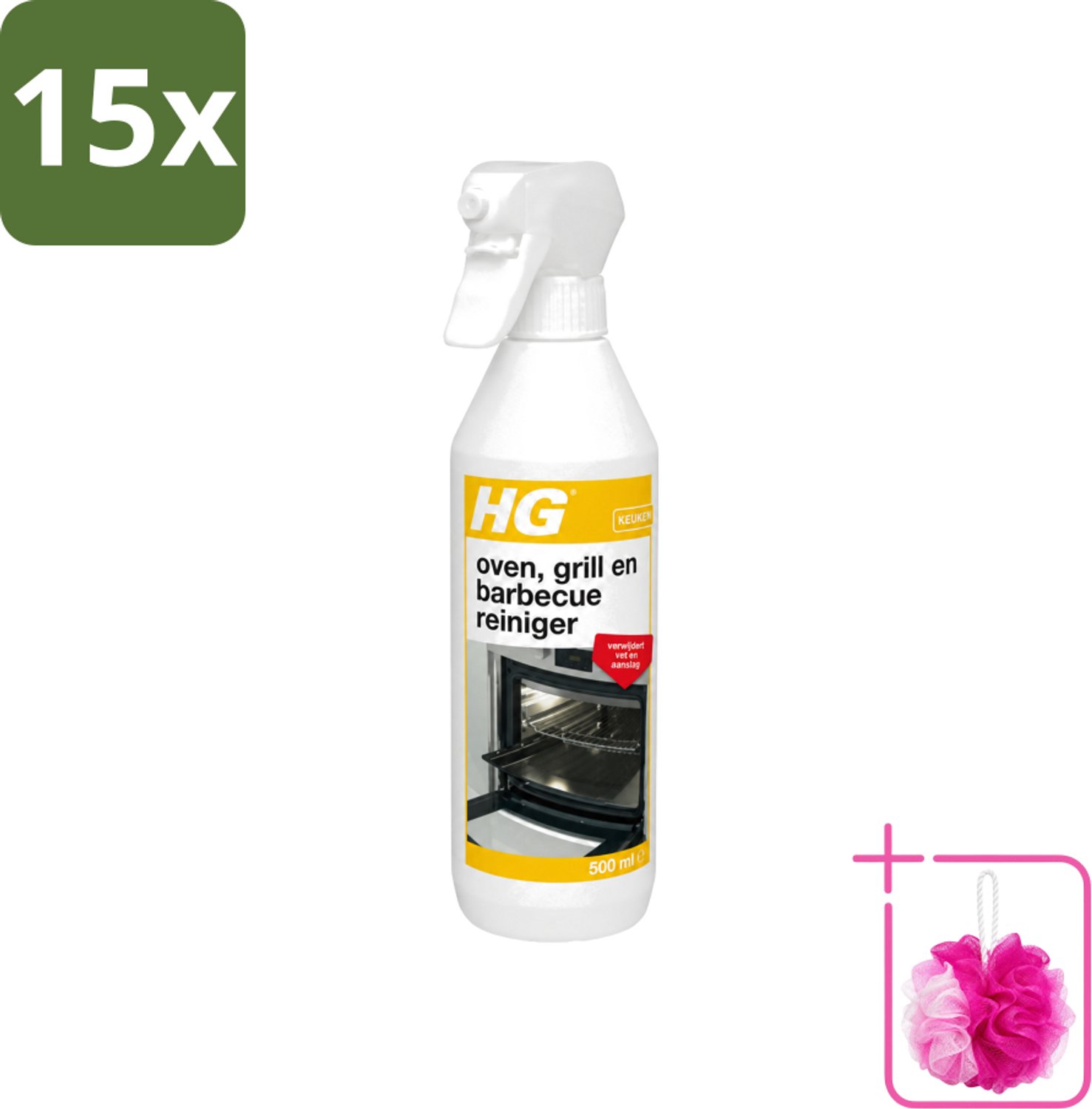 15 x HG - Oven, Grill & Barbecuereiniger - Actief Krachtschuim - 500 ml - Bulkverpakking - Oven reinigen - Douchemop - Grill reinigen