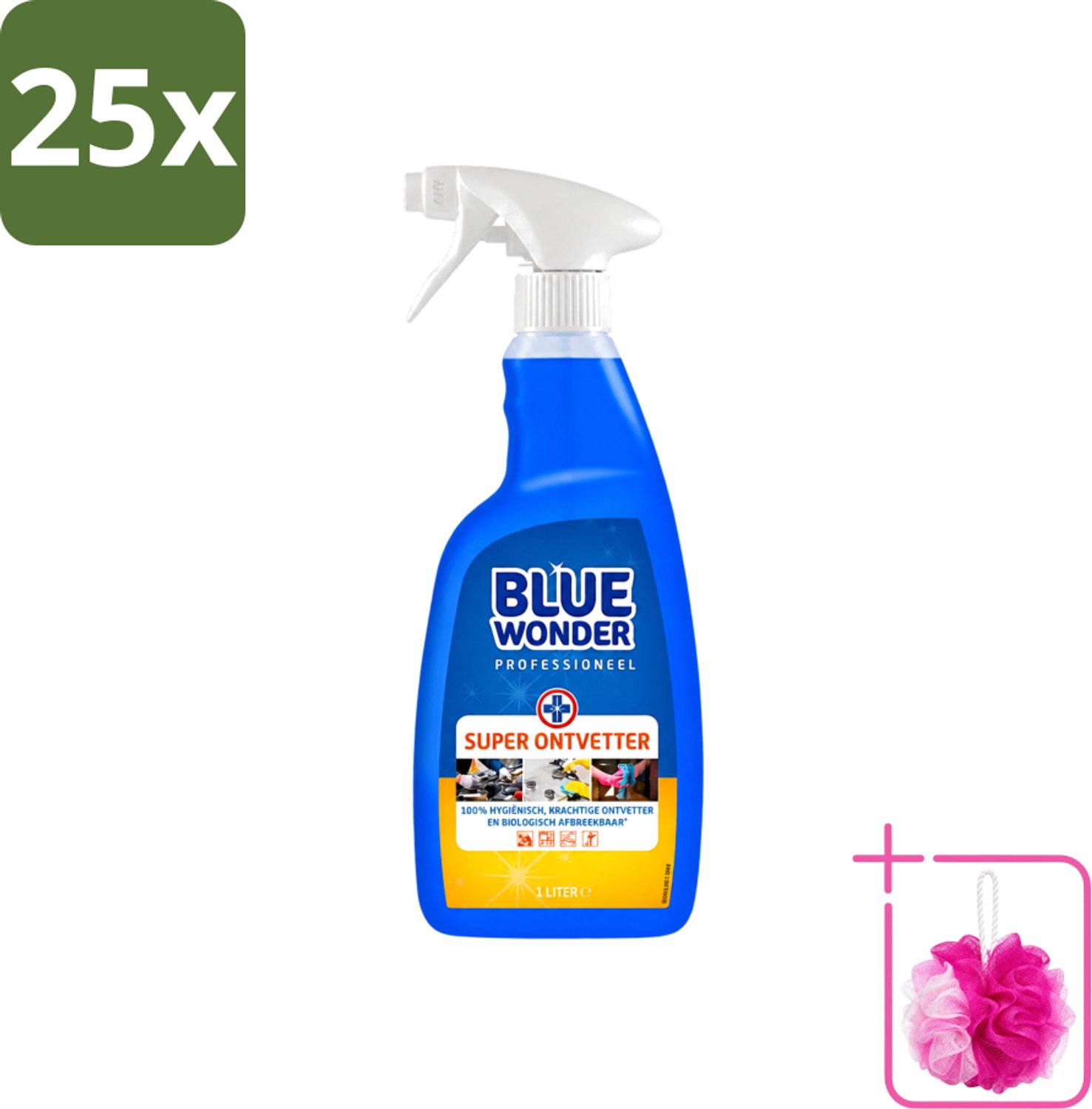 25 x Blue Wonder - Professioneel Superontvetter - Spray - Krachtige Ontvetter - 1 Liter - Bulkverpakking - Ontvettingsmiddel - Douchemop - Superontvetter