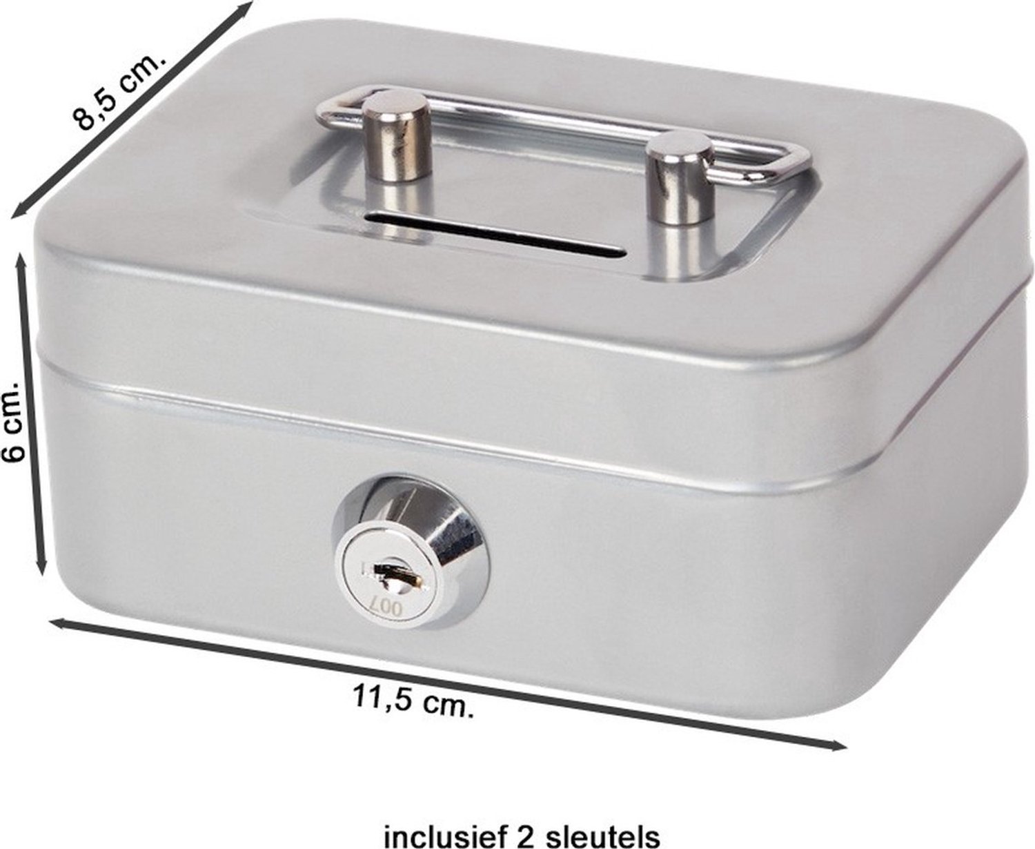 Metalen Spaarpot Geldkist Grijs 12x8x5 CM - Geldkistje met sleutels - Geld Kistje